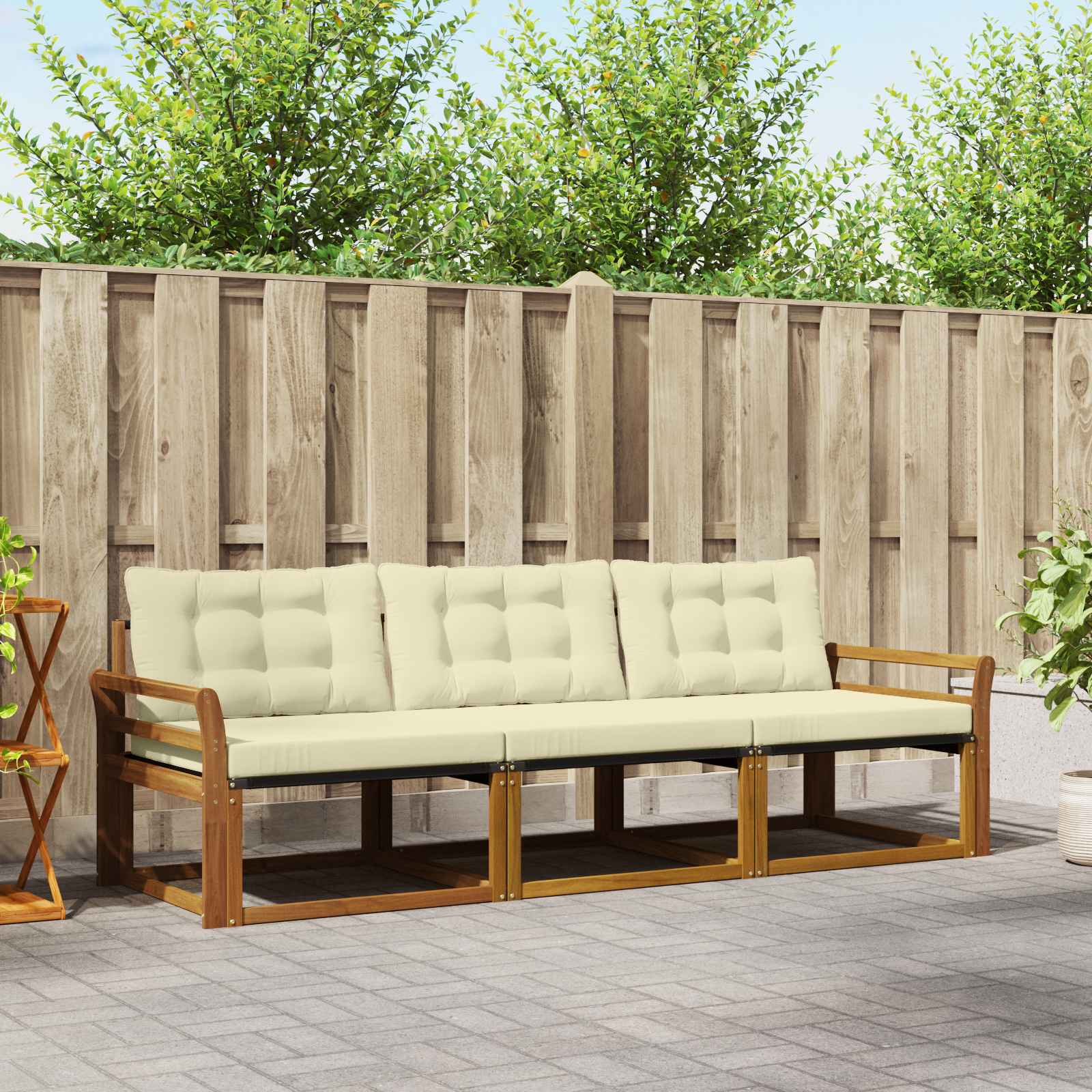 Buiten bankenset met kussen 3 pcs Natuurlijk en Crème