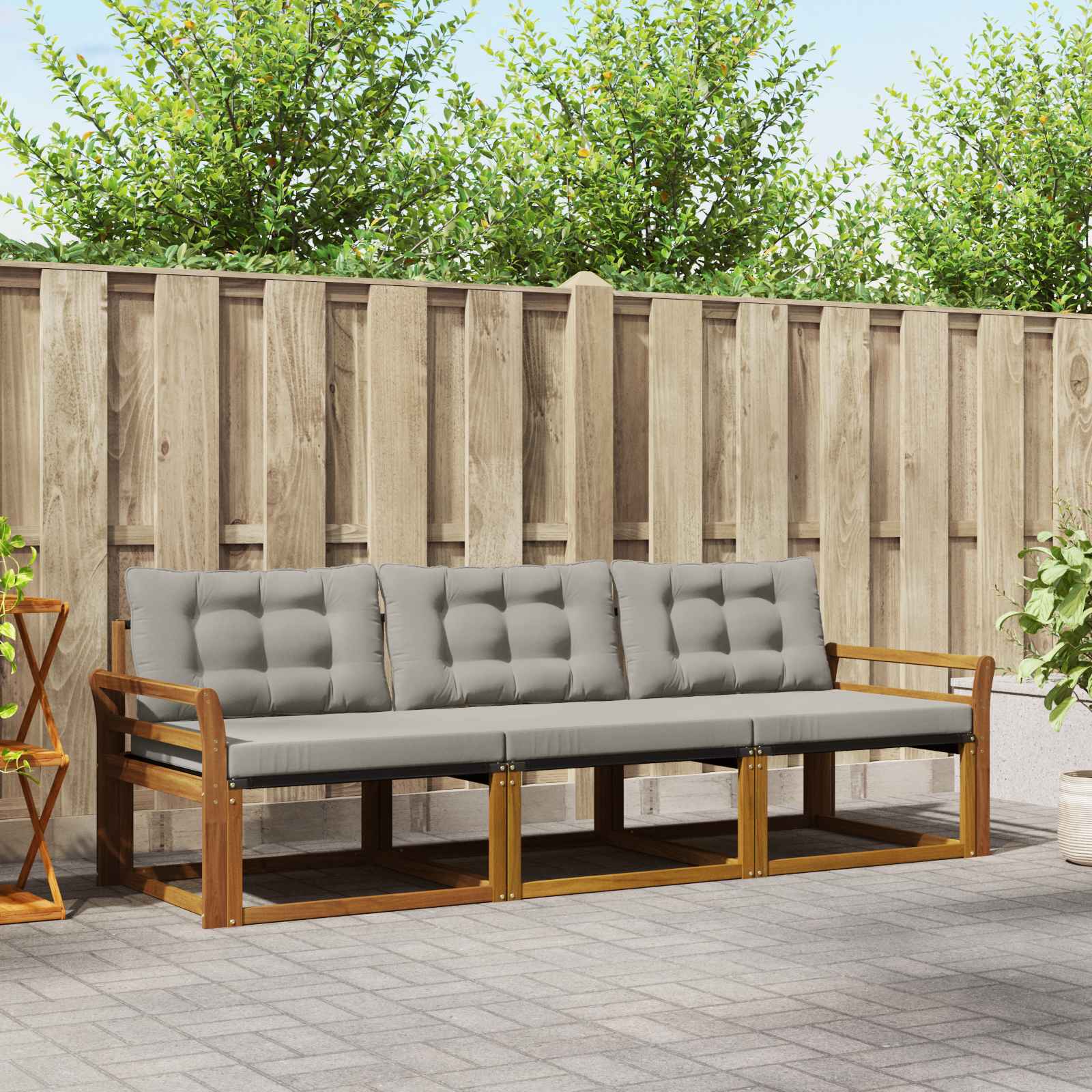 Buiten bankenset met kussen 3 pcs Natuurlijk en Lichtgrijs
