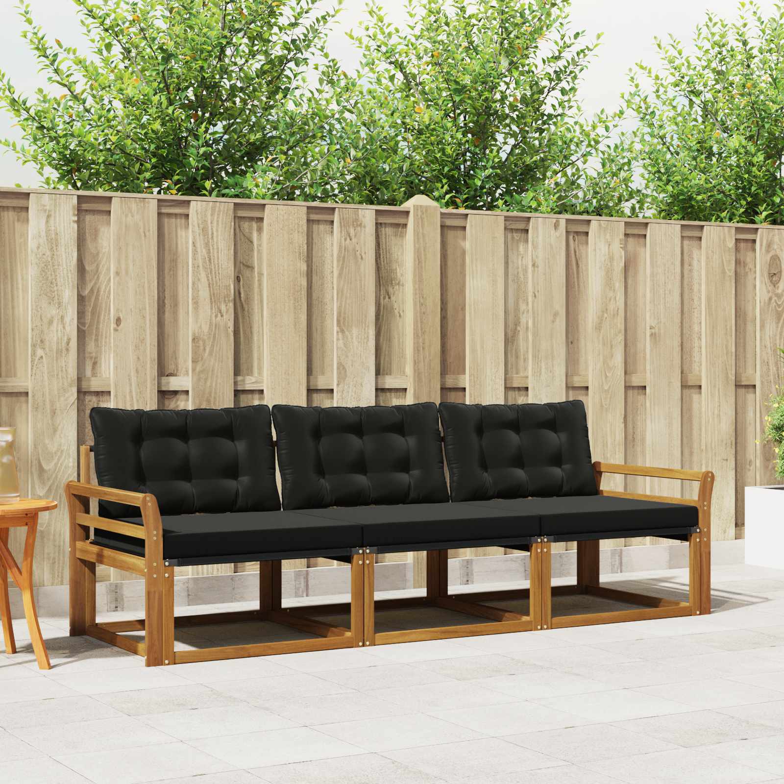 Buiten bankenset met kussen 3 pcs Natuurlijk en Zwart