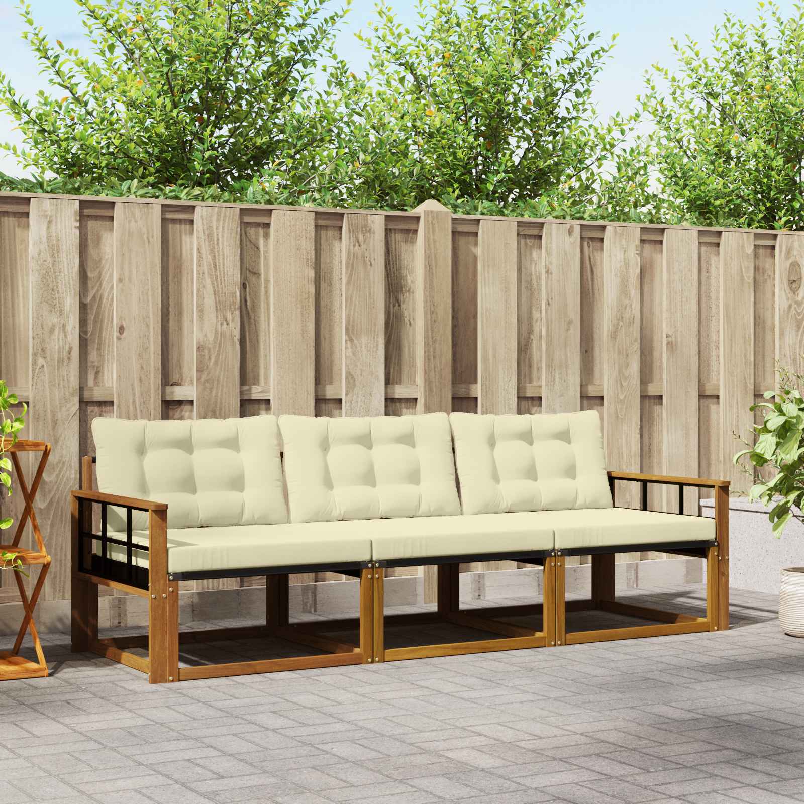 Buiten bankenset met kussen 3 pcs Natuurlijk en Crème