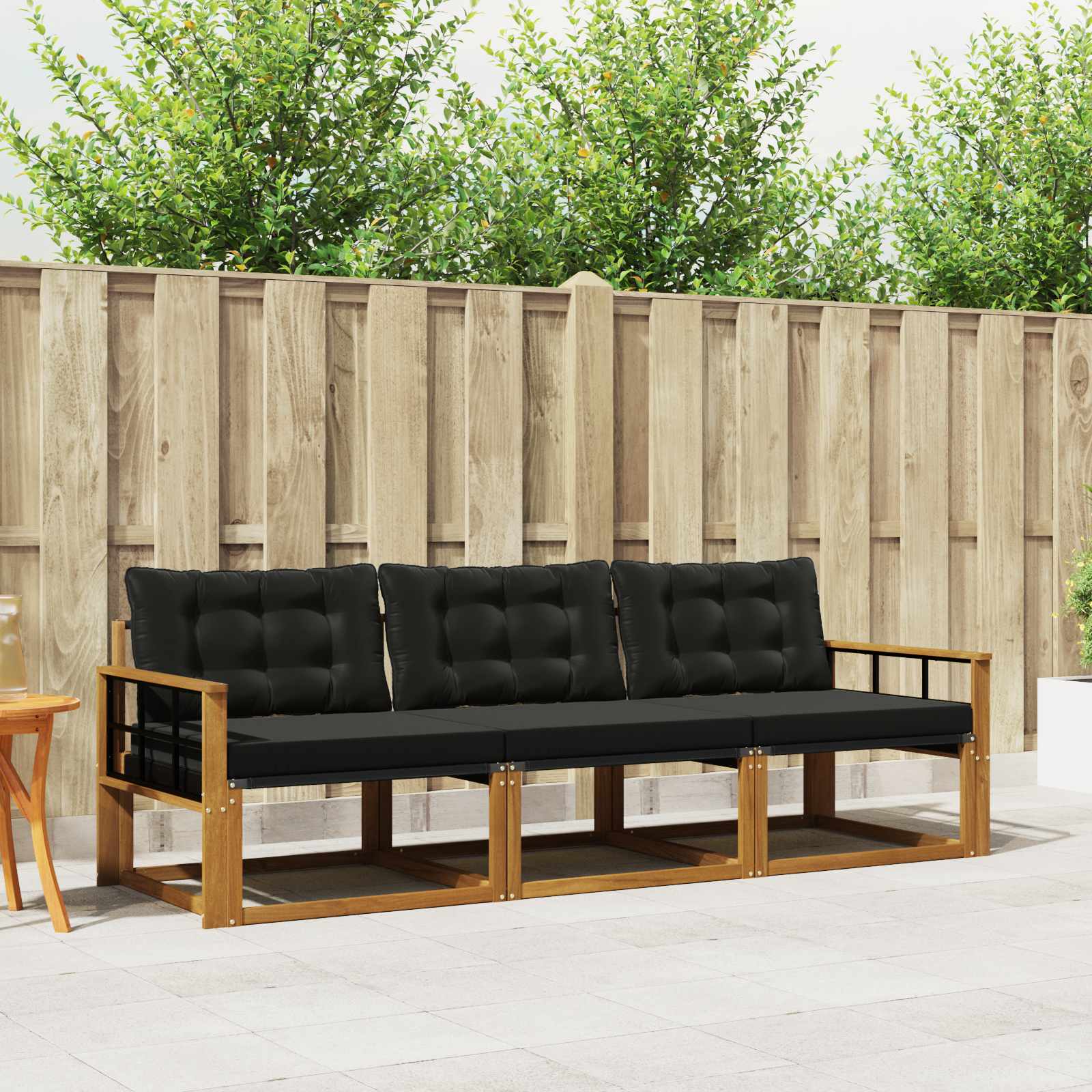 Buiten bankenset met kussen 3 pcs Natuurlijk en Zwart