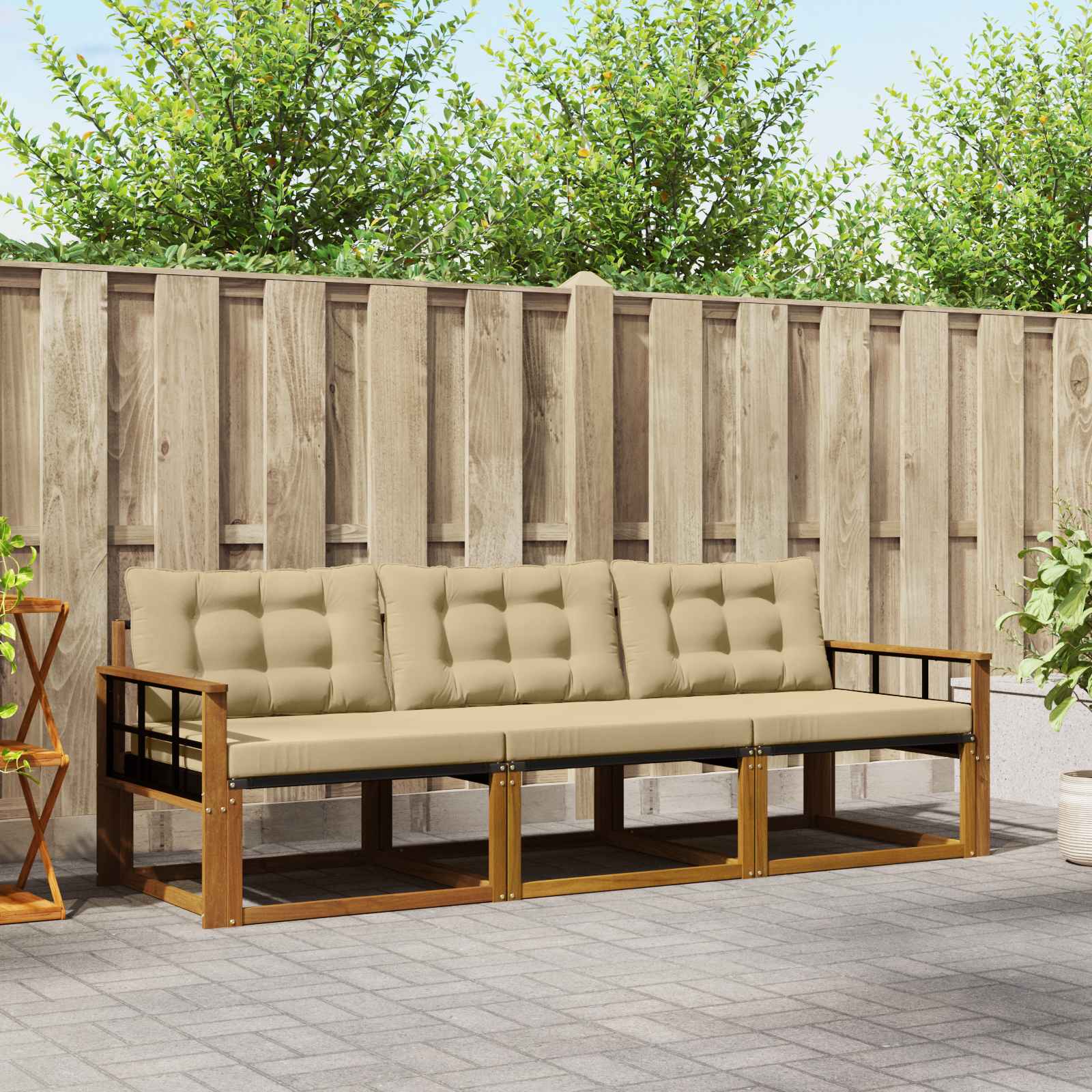 Buiten bankenset met kussen 3 pcs Natuurlijk en Beige