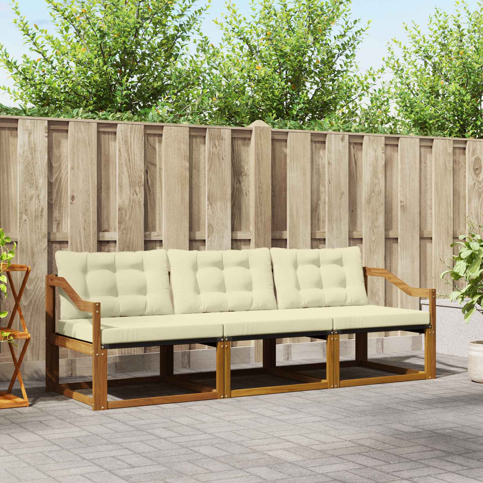 Buiten bankenset met kussen 3 pcs Natuurlijk en Crème