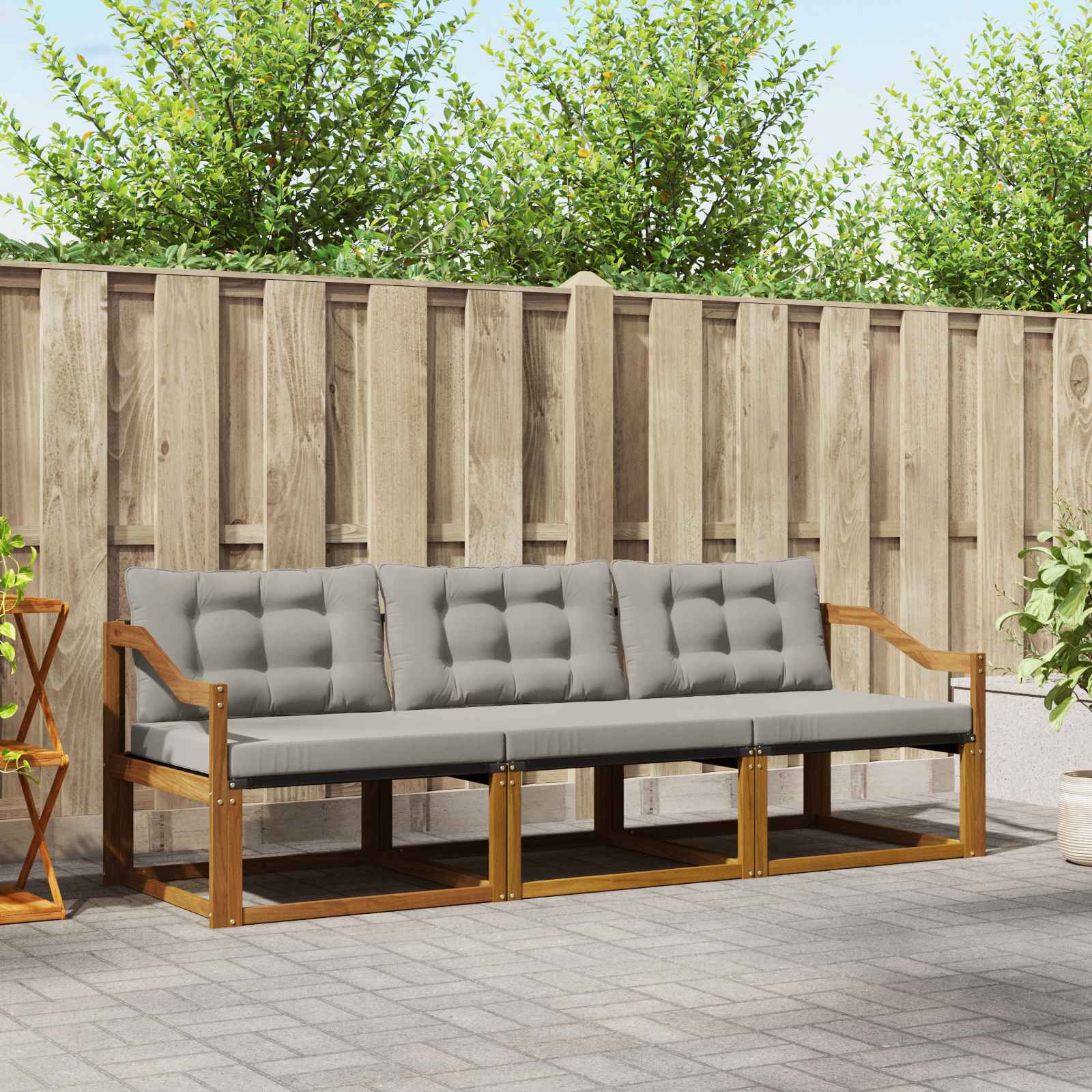 Buiten bankenset met kussen 3 pcs Natuurlijk en Lichtgrijs