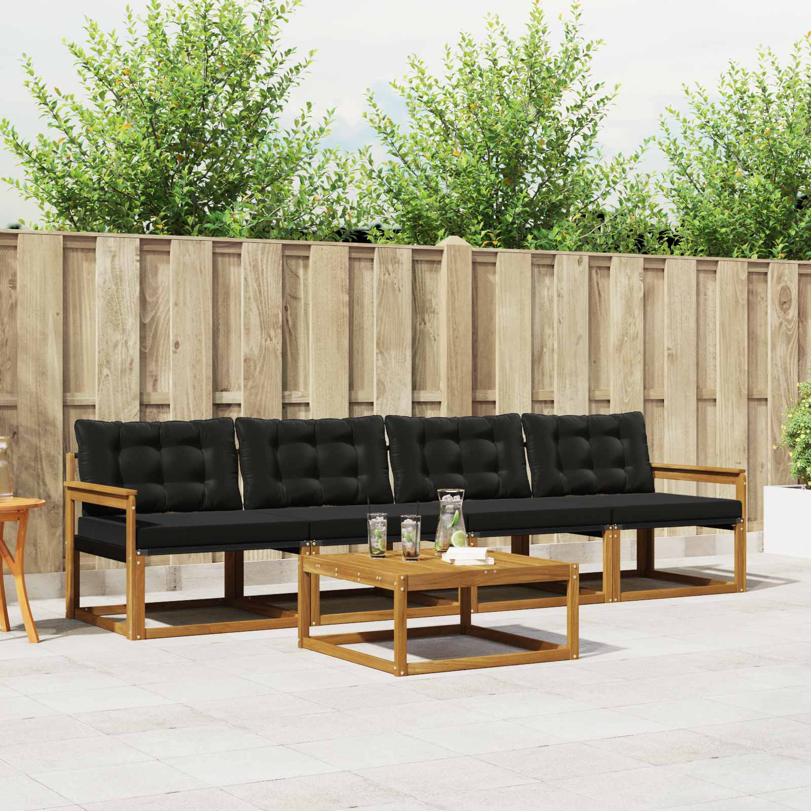 Buiten bankenset met kussen 5 pcs Natuurlijk en Zwart – afbeelding 1