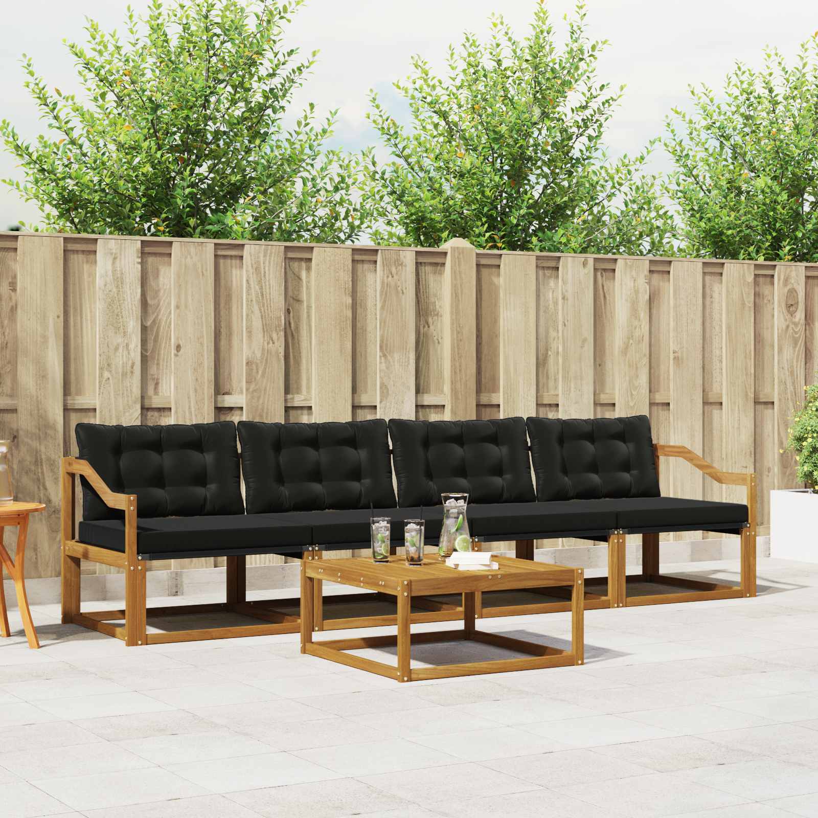 Buiten bankenset met kussen 5 pcs Natuurlijk en Zwart – afbeelding 1