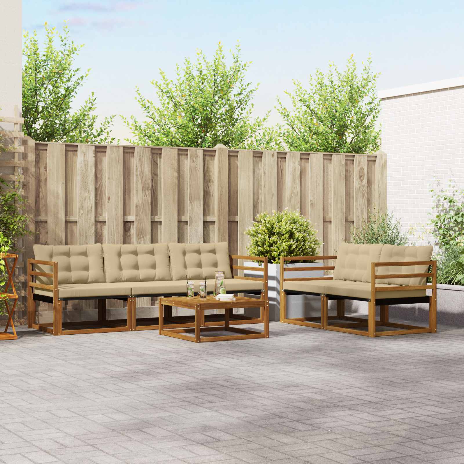 Buiten bankenset met kussen 6 pcs Natuurlijk en Beige – afbeelding 1