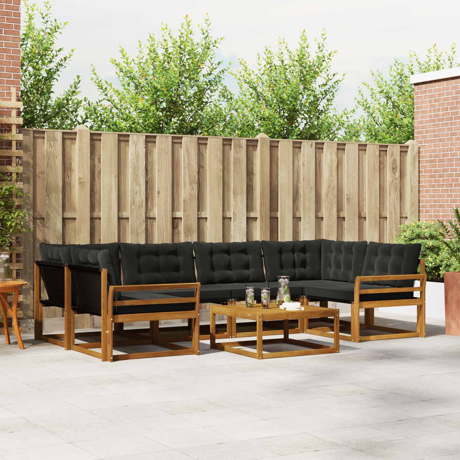 Buiten bankenset met kussen 7 pcs Natuurlijk en Zwart – afbeelding 1