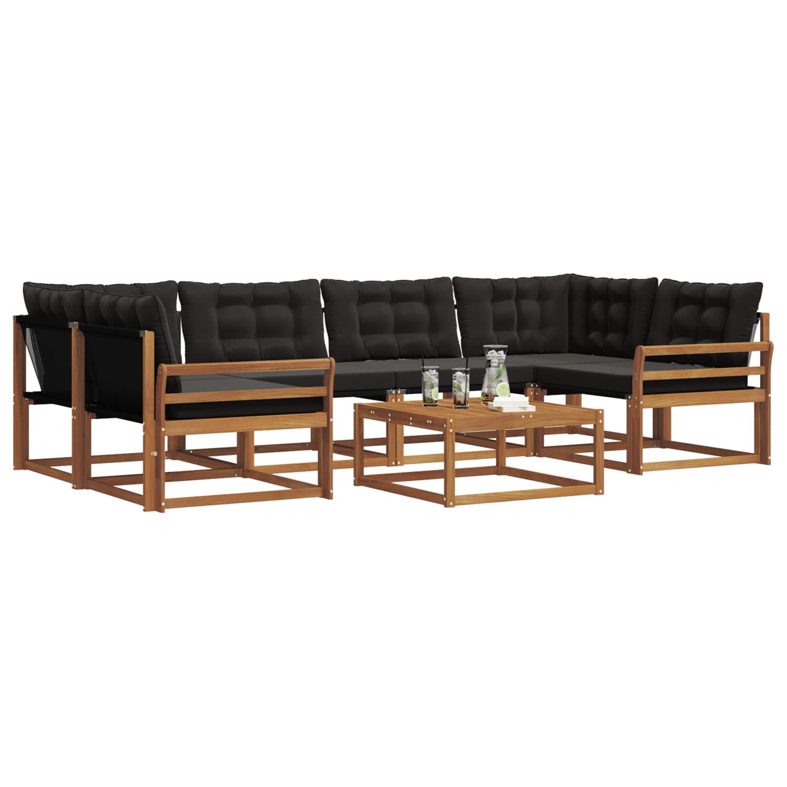 Buiten bankenset met kussen 7 pcs Natuurlijk en Zwart – afbeelding 3