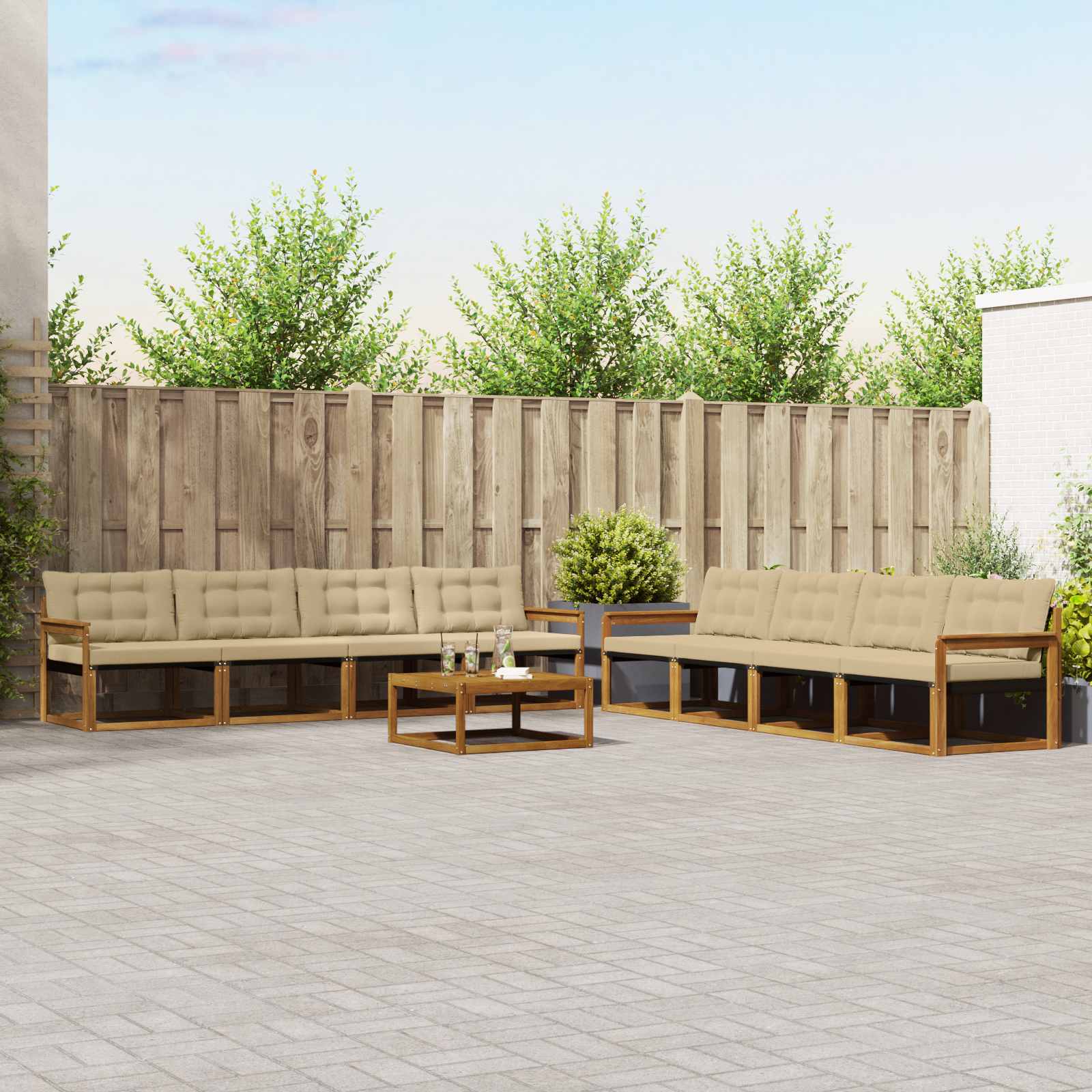 Buiten bankenset met kussen 9 pcs Natuurlijk en Beige – afbeelding 1