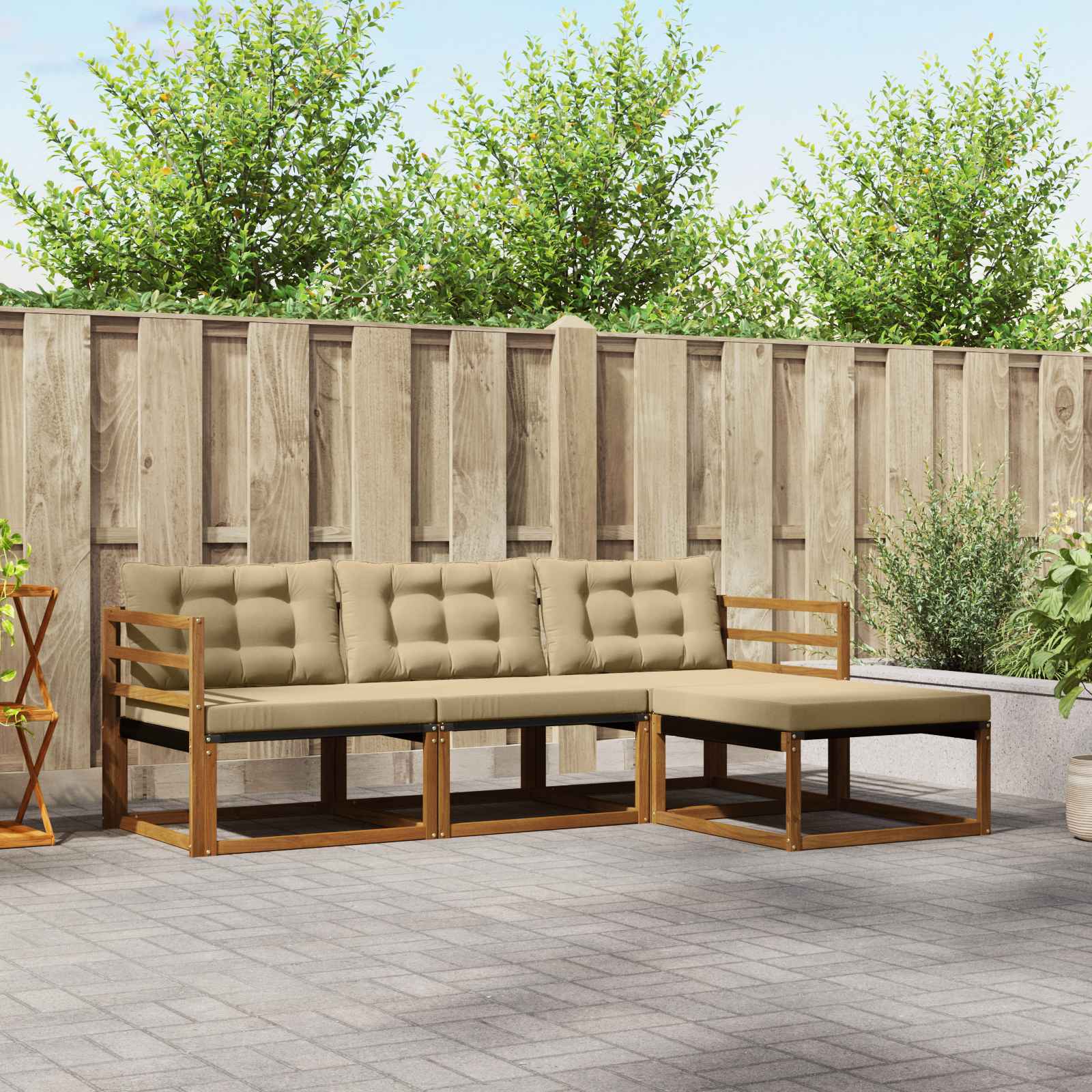 Buiten bankenset met kussen 4 pcs Natuurlijk en Beige – afbeelding 1