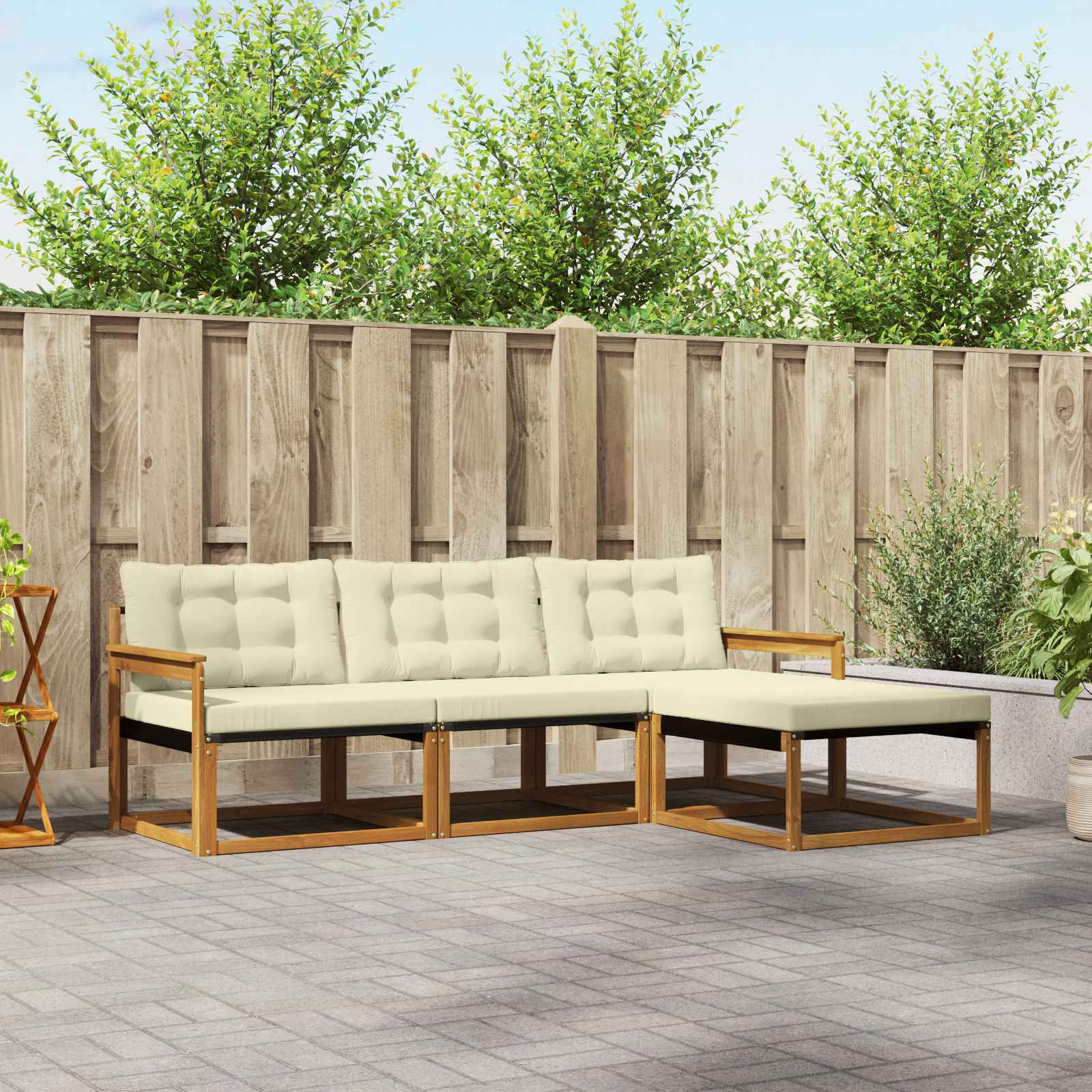Buiten bankenset met kussen 4 pcs Natuurlijk en Crème – afbeelding 1