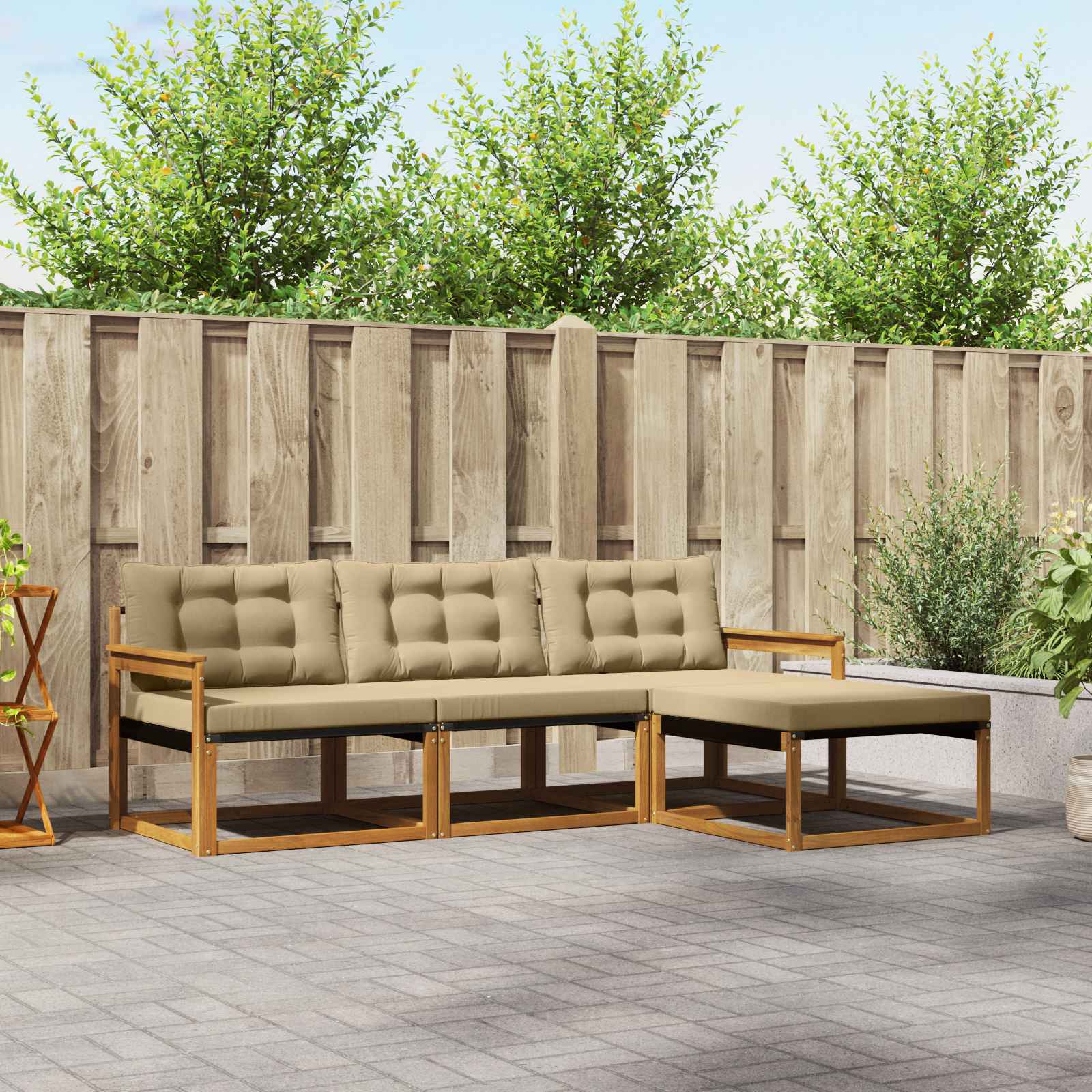 Buiten bankenset met kussen 4 pcs Natuurlijk en Beige – afbeelding 1