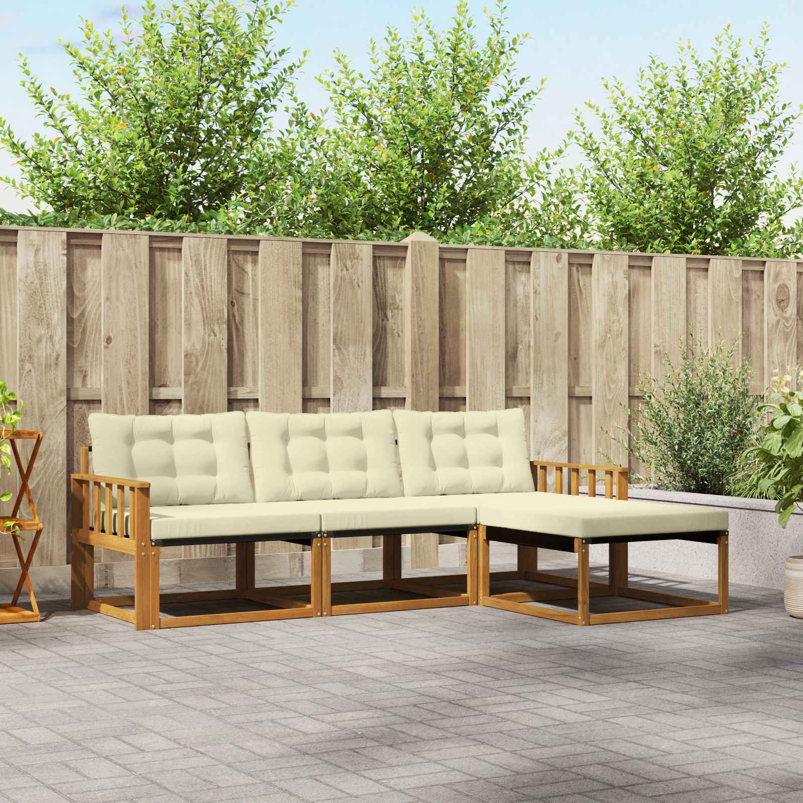 Buiten bankenset met kussen 4 pcs Natuurlijk en Crème – afbeelding 1
