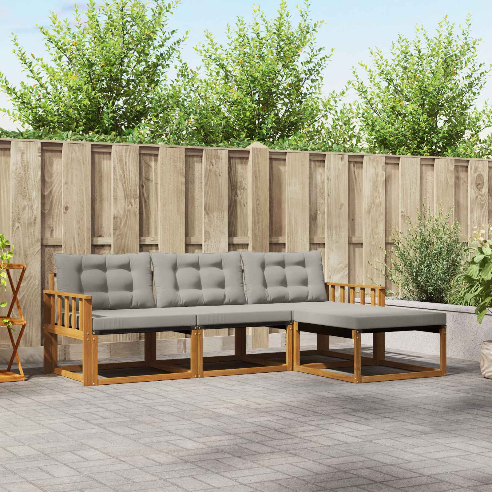 Buiten bankenset met kussen 4 pcs Natuurlijk en Lichtgrijs – afbeelding 1