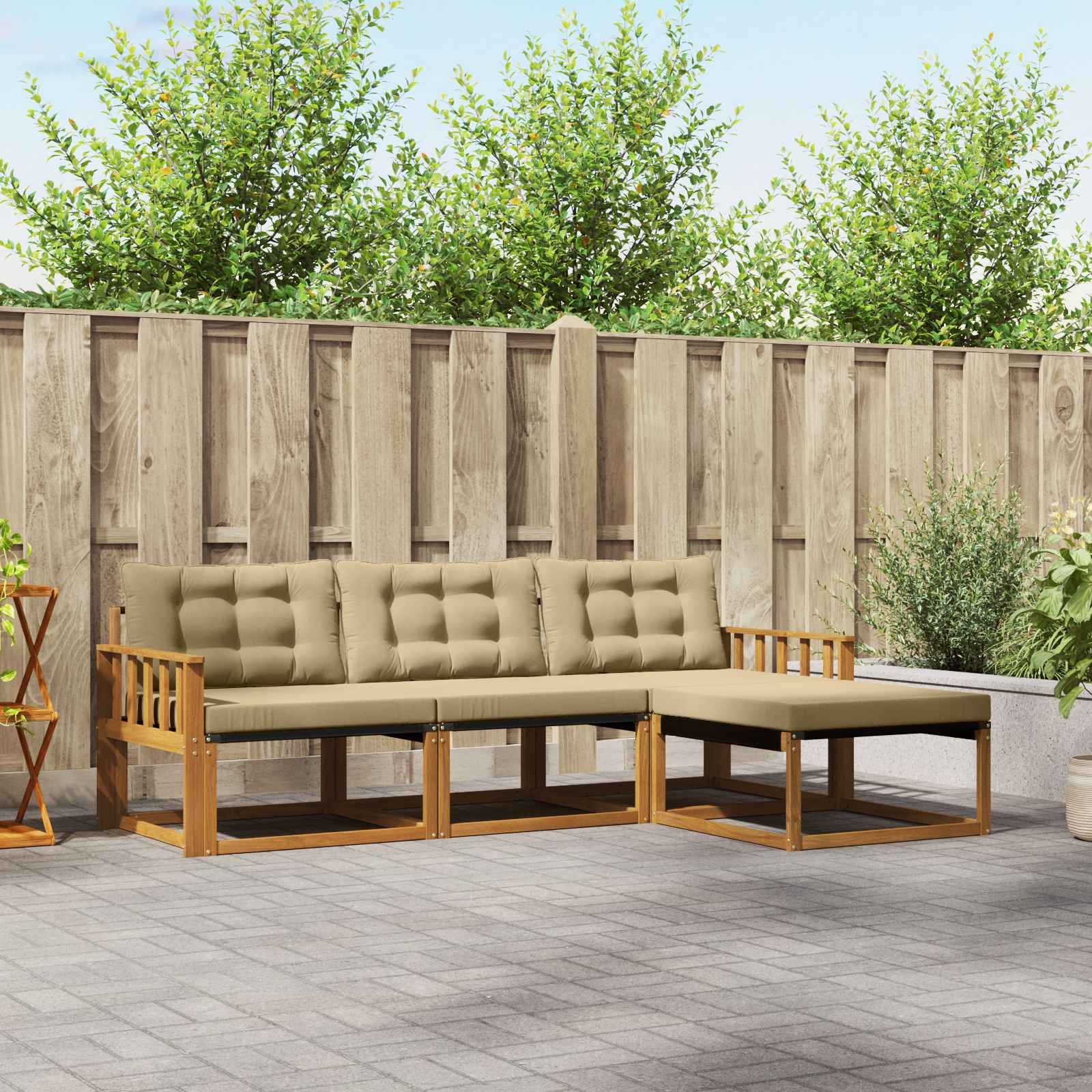 Buiten bankenset met kussen 4 pcs Natuurlijk en Beige – afbeelding 1