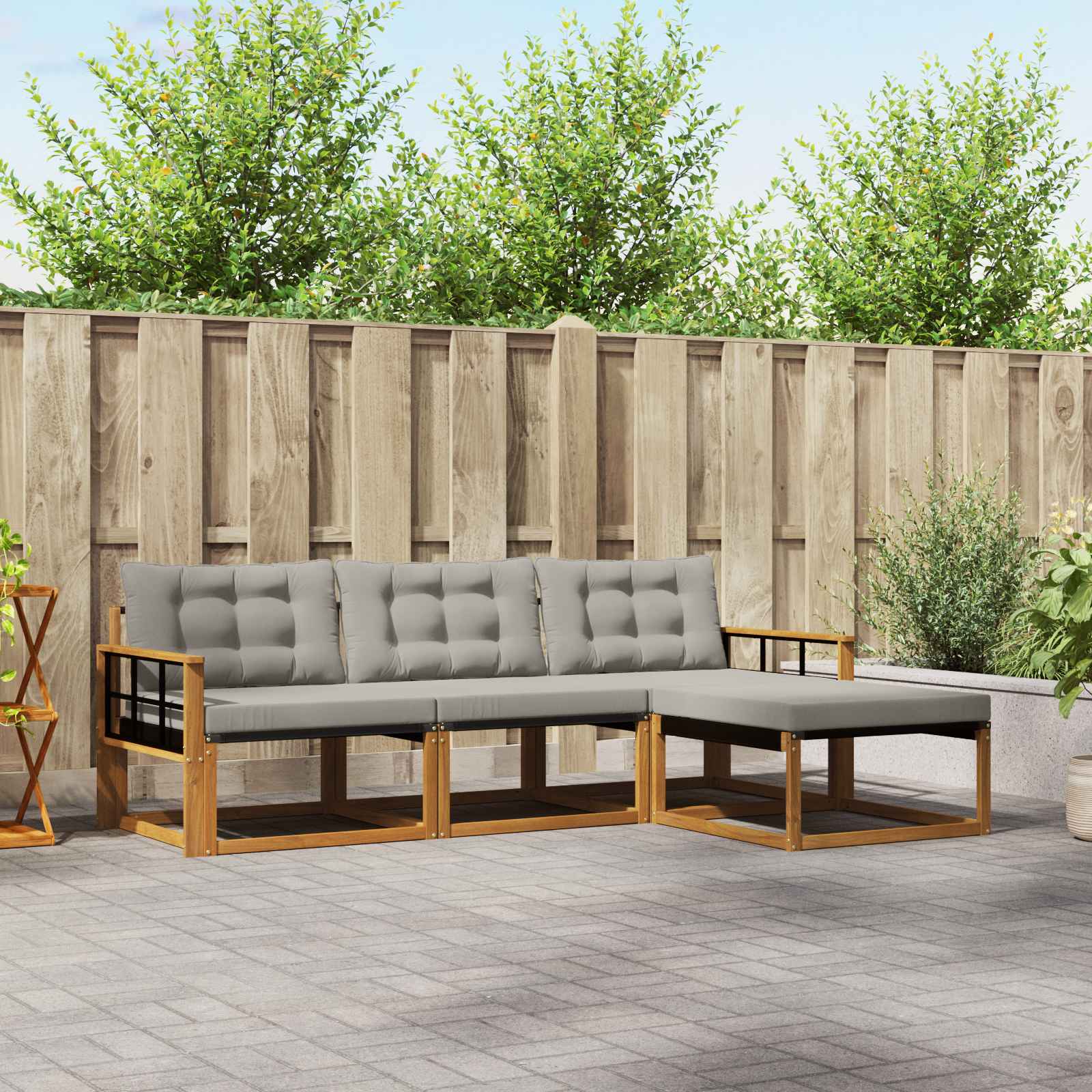 Buiten bankenset met kussen 4 pcs Natuurlijk en Lichtgrijs
