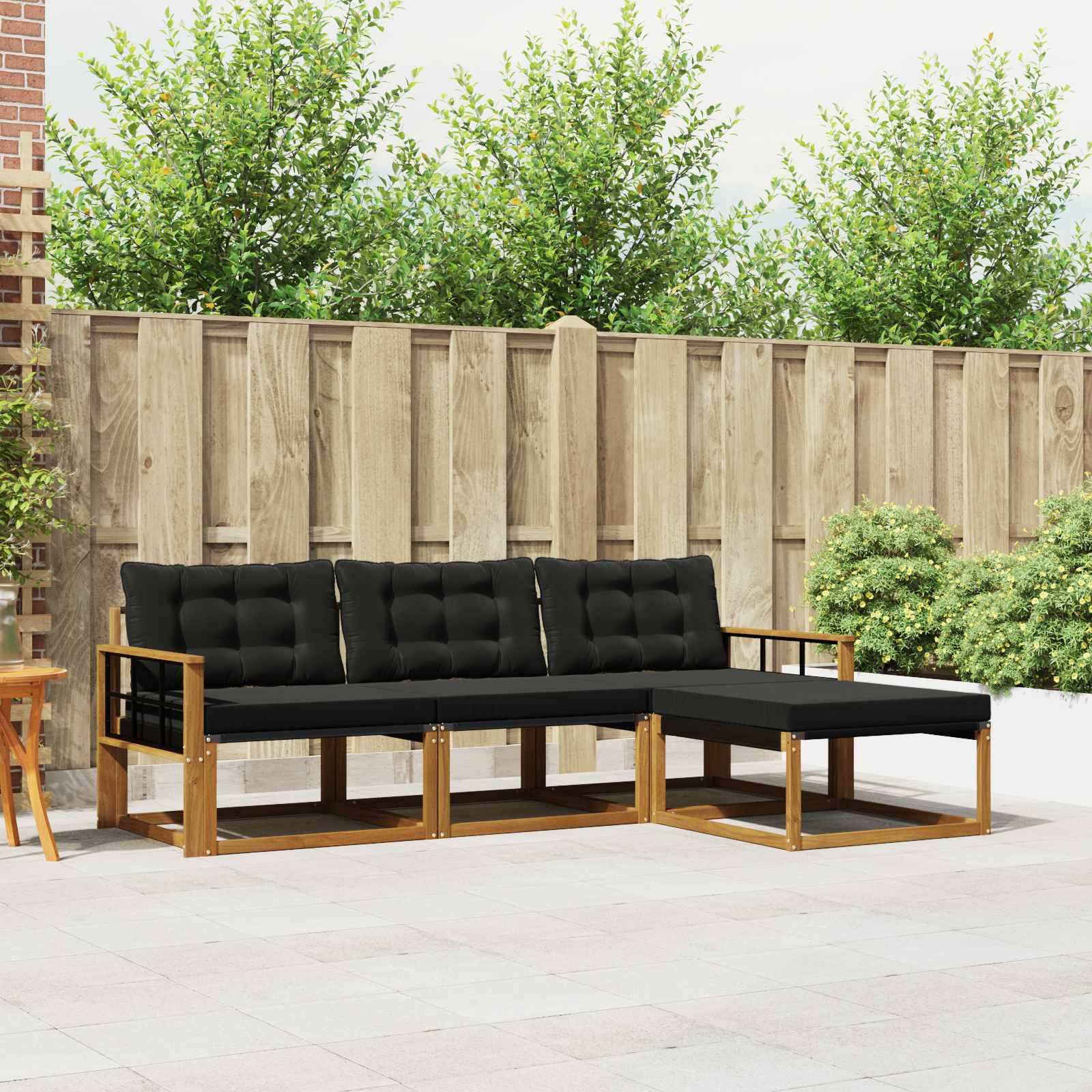 Buiten bankenset met kussen 4 pcs Natuurlijk en Zwart