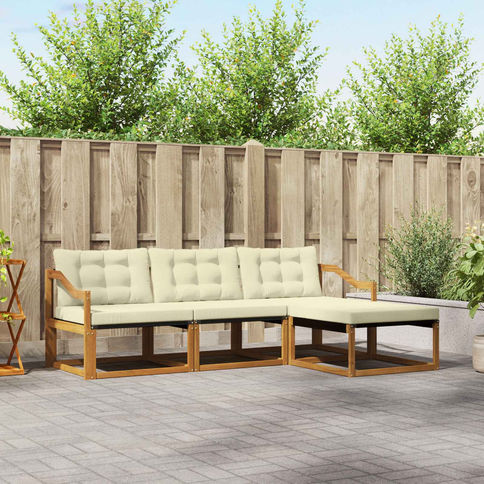 Buiten bankenset met kussen 4 pcs Natuurlijk en Crème