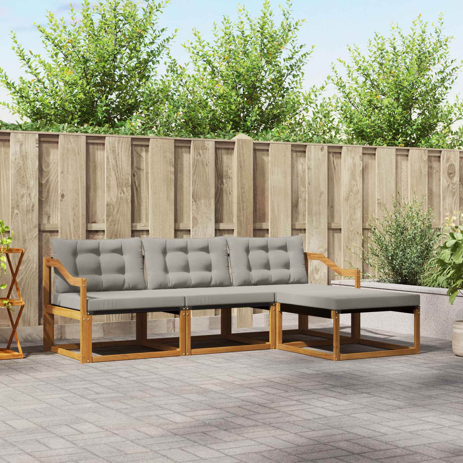 Buiten bankenset met kussen 4 pcs Natuurlijk en Lichtgrijs