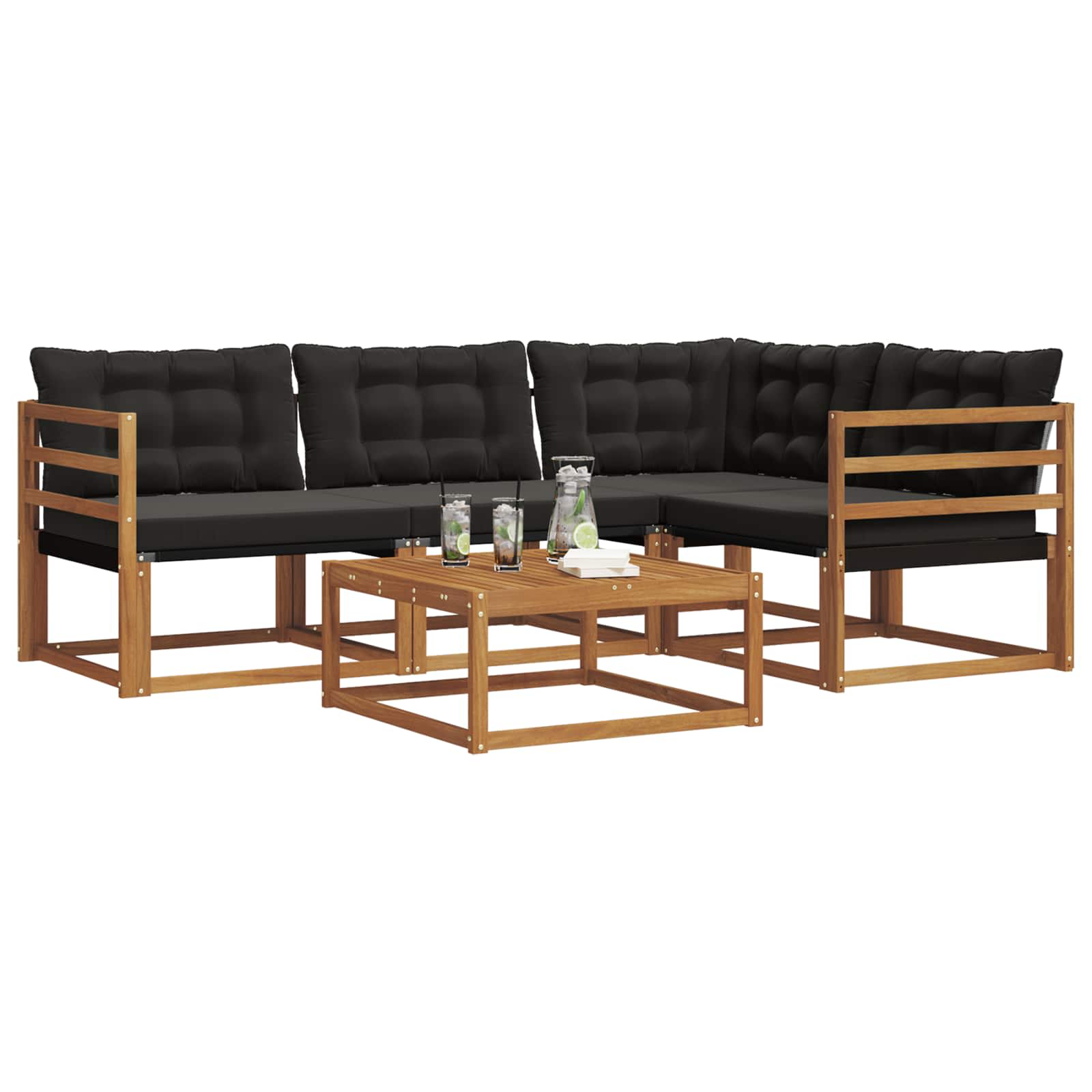 Buiten bankenset met kussen 5 pcs Natuurlijk en Zwart – afbeelding 3