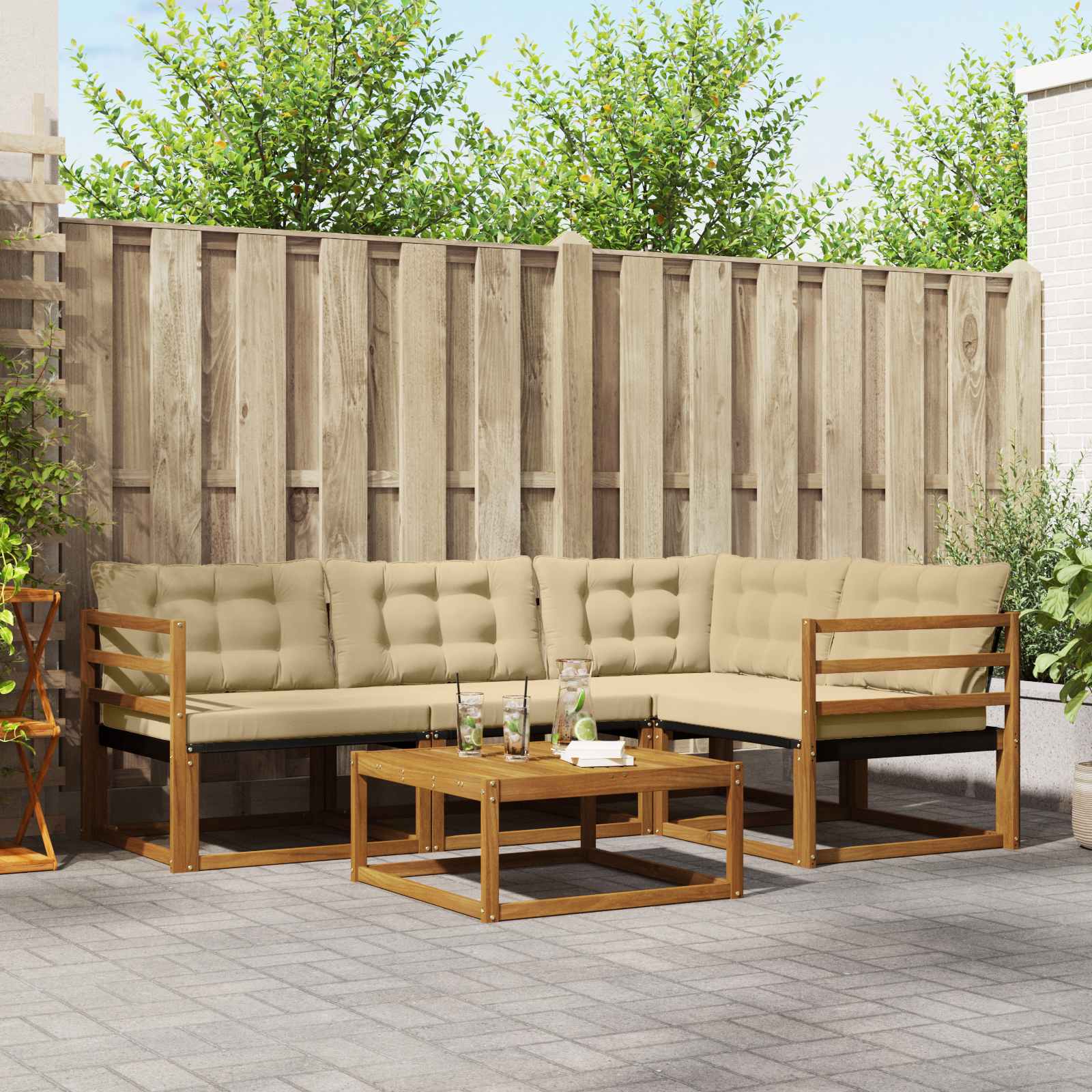 Buiten bankenset met kussen 5 pcs Natuurlijk en Beige – afbeelding 1
