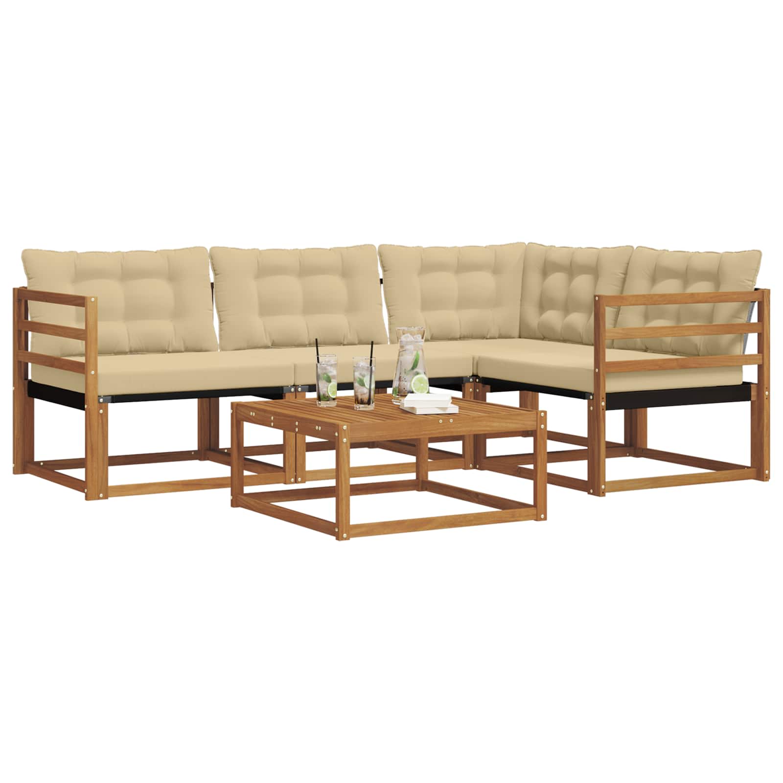 Buiten bankenset met kussen 5 pcs Natuurlijk en Beige – afbeelding 3