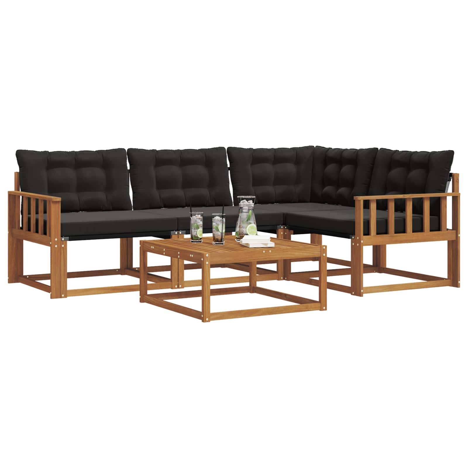 Buiten bankenset met kussen 5 pcs Natuurlijk en Zwart – afbeelding 3