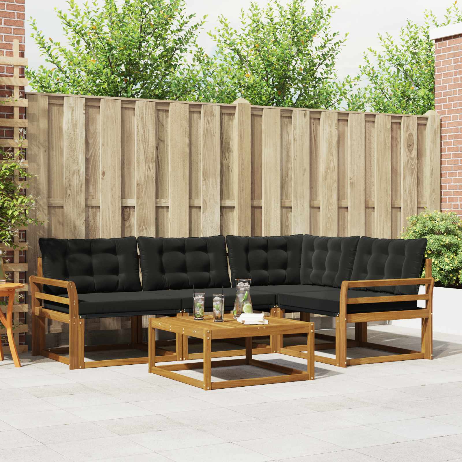 Buiten bankenset met kussen 5 pcs Natuurlijk en Zwart – afbeelding 1