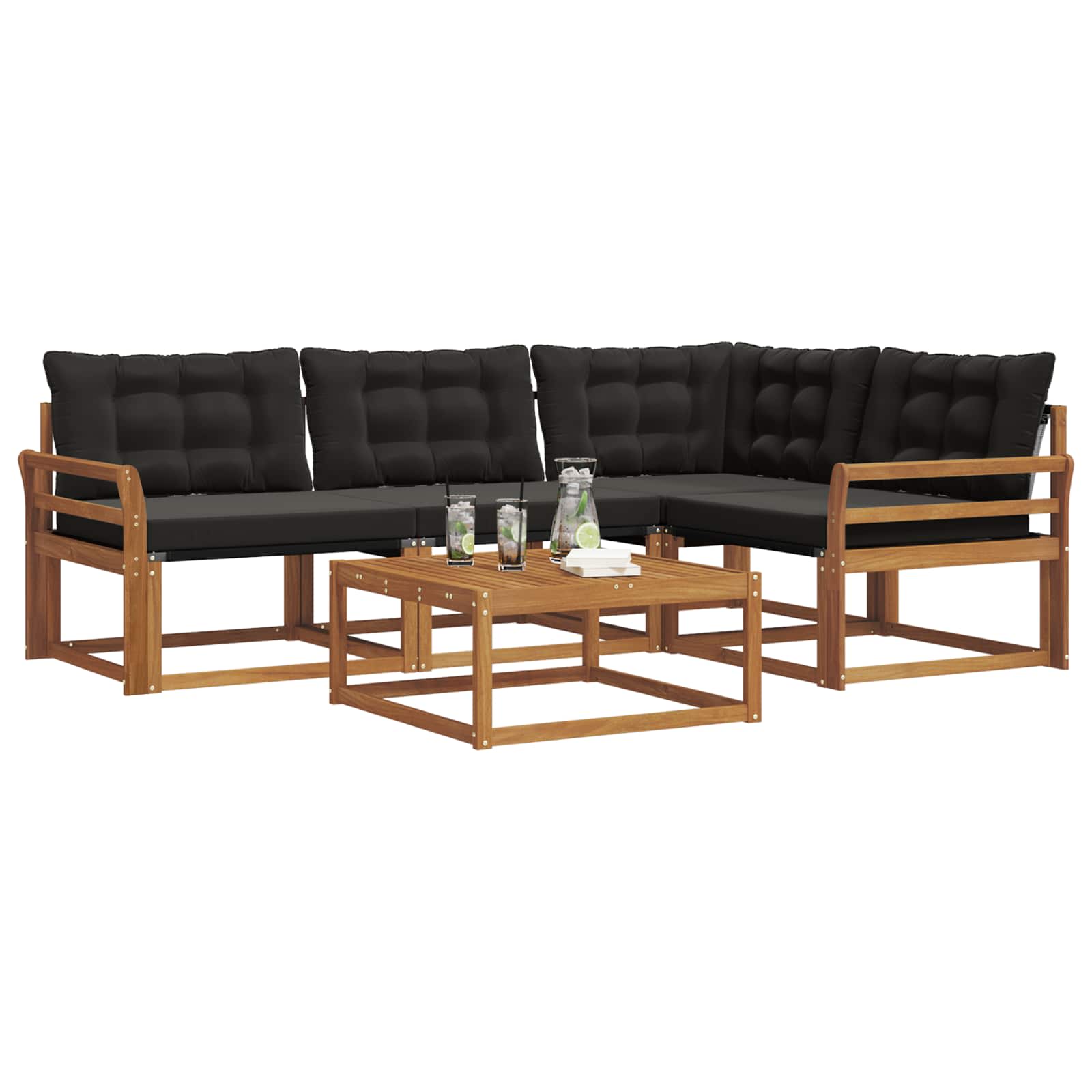 Buiten bankenset met kussen 5 pcs Natuurlijk en Zwart – afbeelding 3