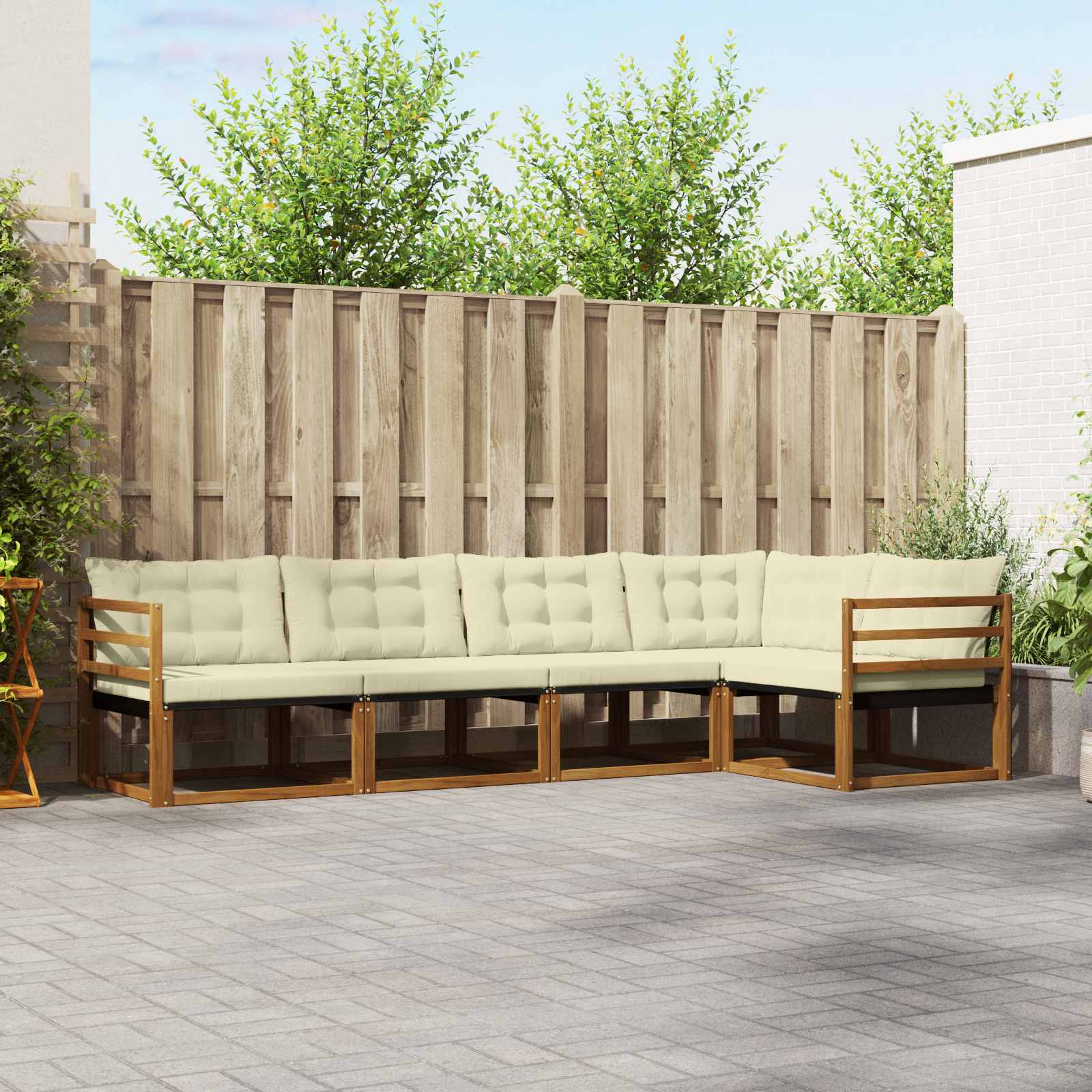 Buiten bankenset met kussen 5 pcs Natuurlijk en Crème