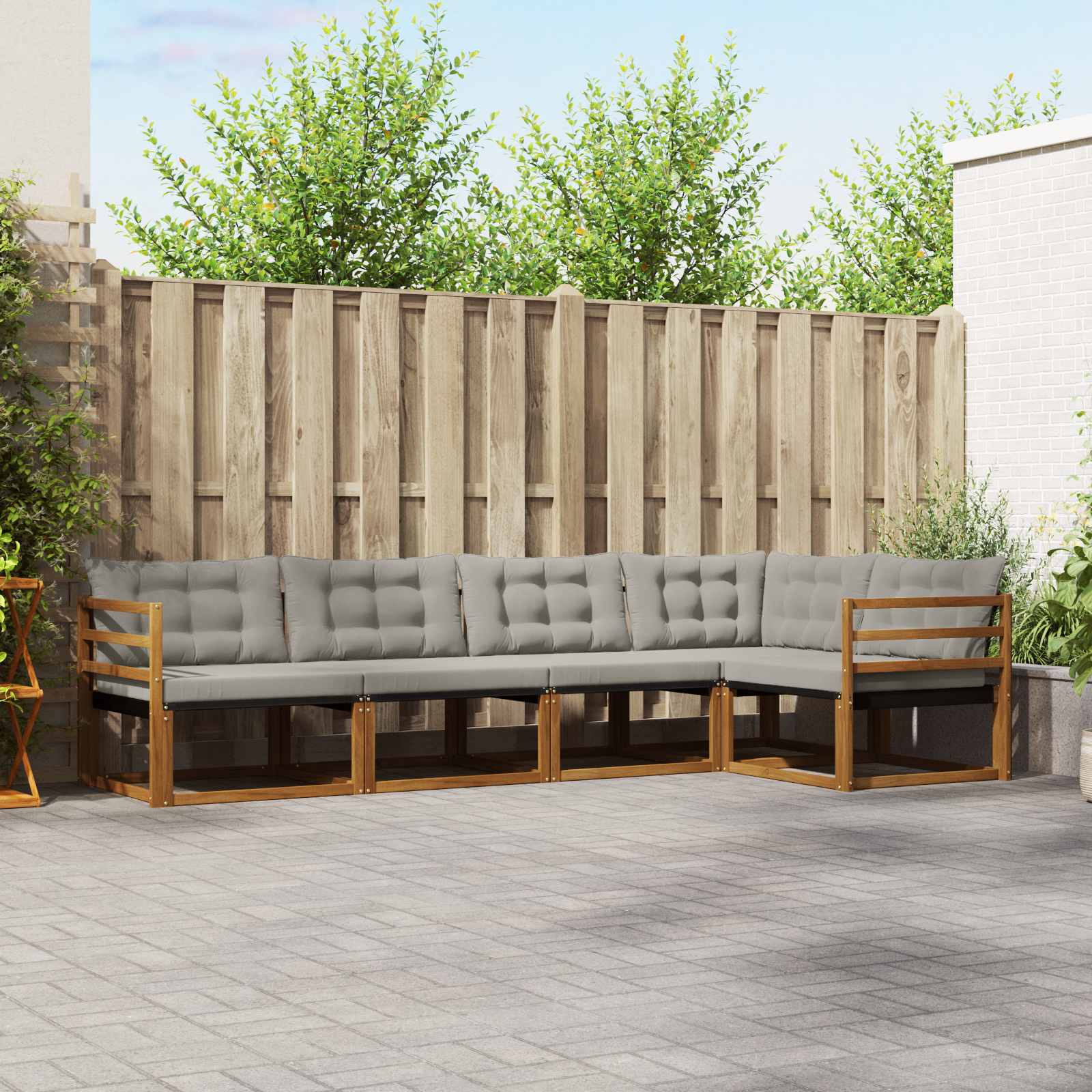 Buiten bankenset met kussen 5 pcs Natuurlijk en Lichtgrijs – afbeelding 1