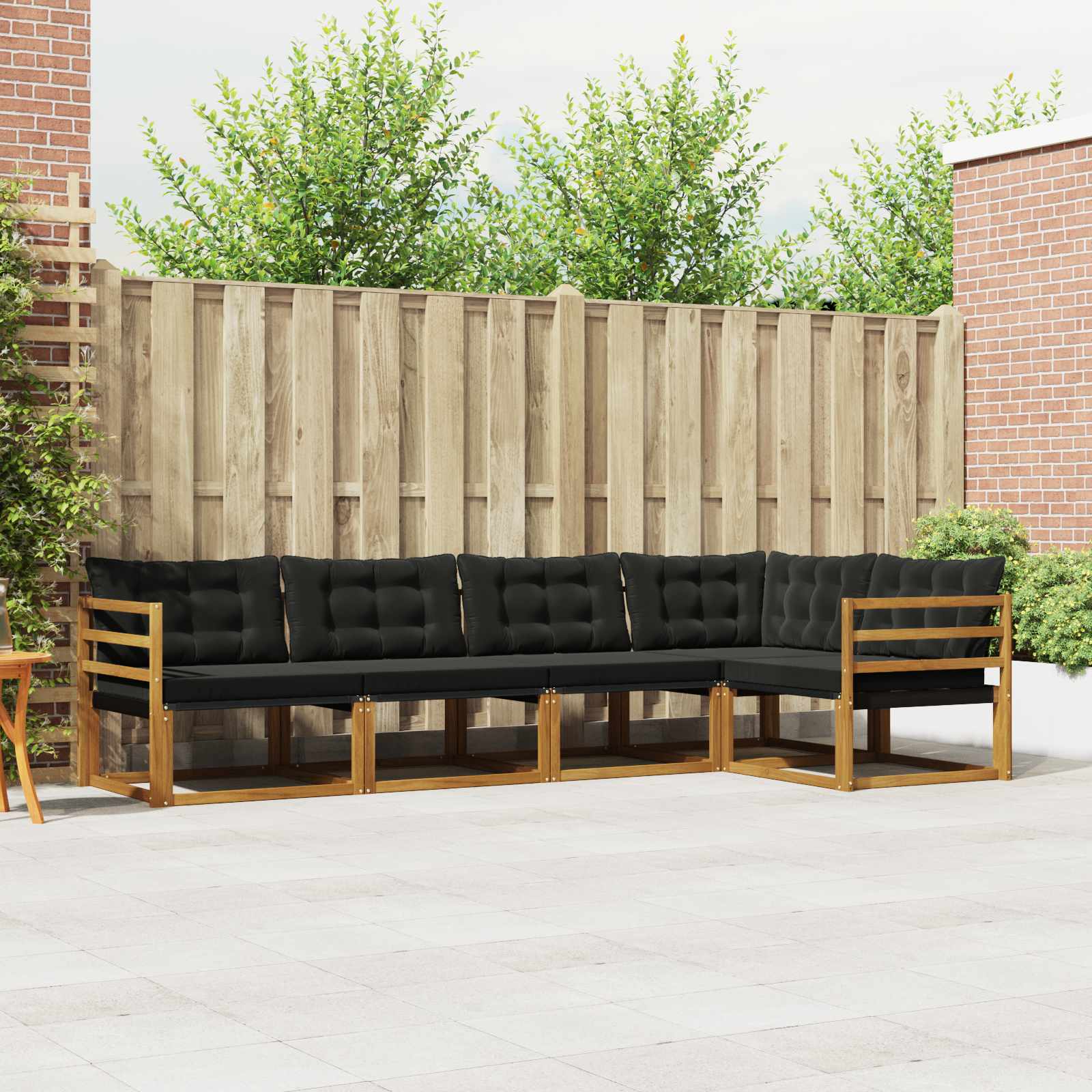 Buiten bankenset met kussen 5 pcs Natuurlijk en Zwart