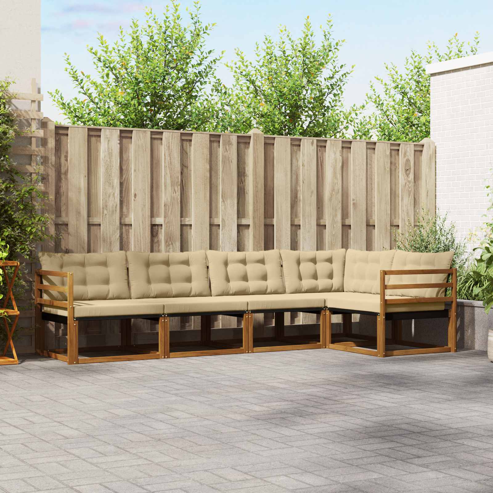 Buiten bankenset met kussen 5 pcs Natuurlijk en Beige – afbeelding 1