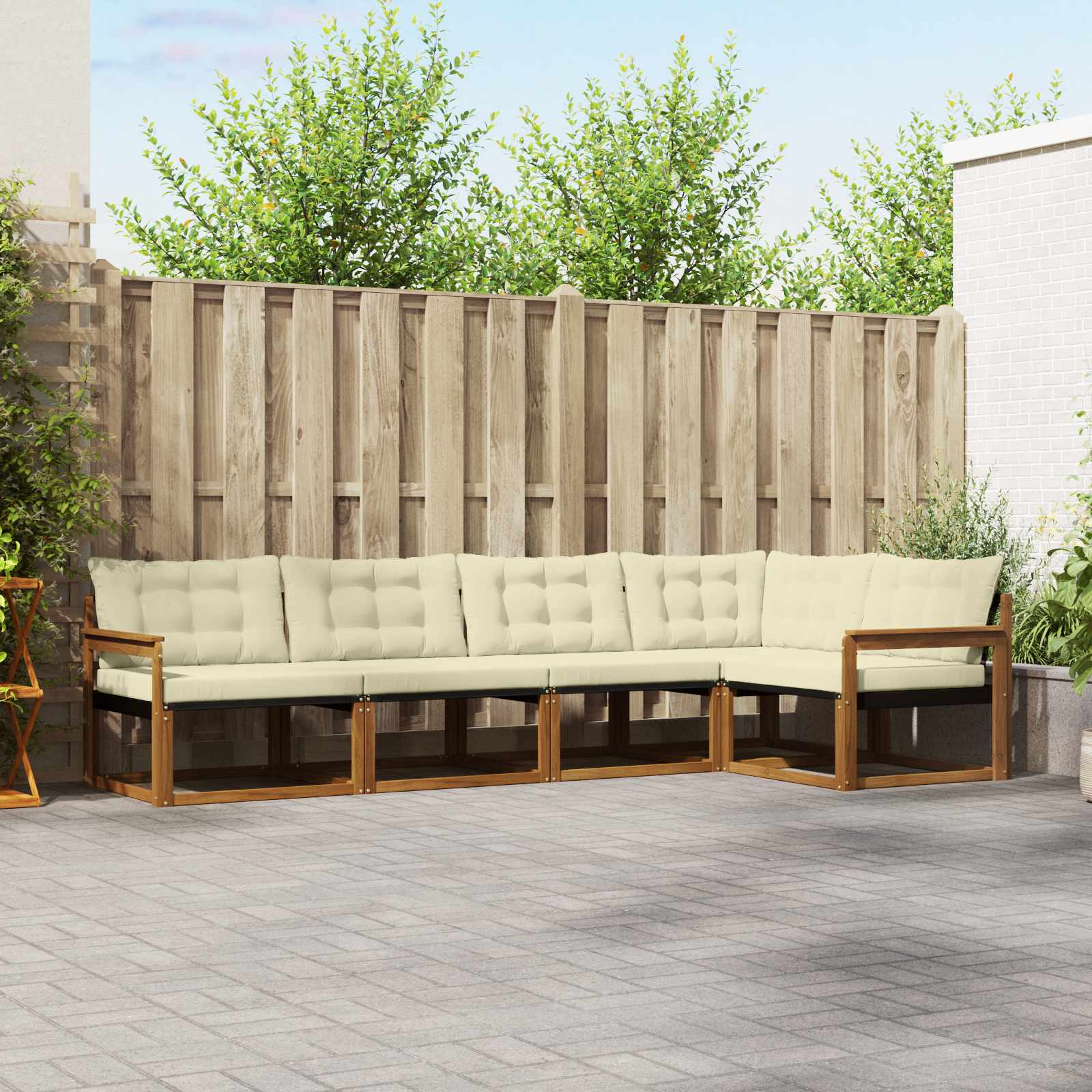 Buiten bankenset met kussen 5 pcs Natuurlijk en Crème
