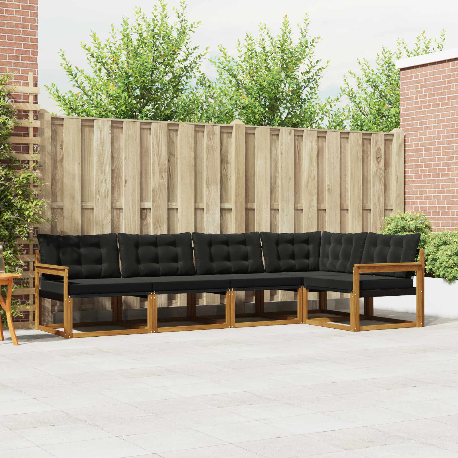 Buiten bankenset met kussen 5 pcs Natuurlijk en Zwart