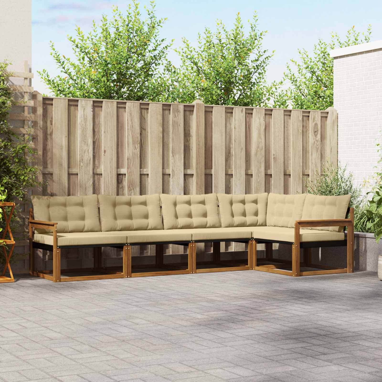 Buiten bankenset met kussen 5 pcs Natuurlijk en Beige – afbeelding 1