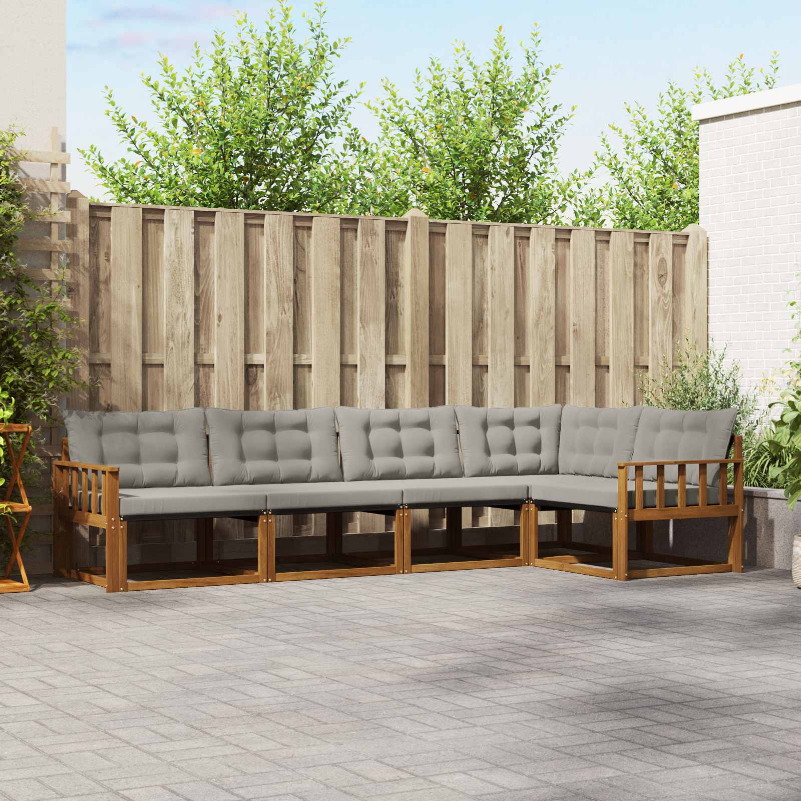 Buiten bankenset met kussen 5 pcs Natuurlijk en Lichtgrijs – afbeelding 1