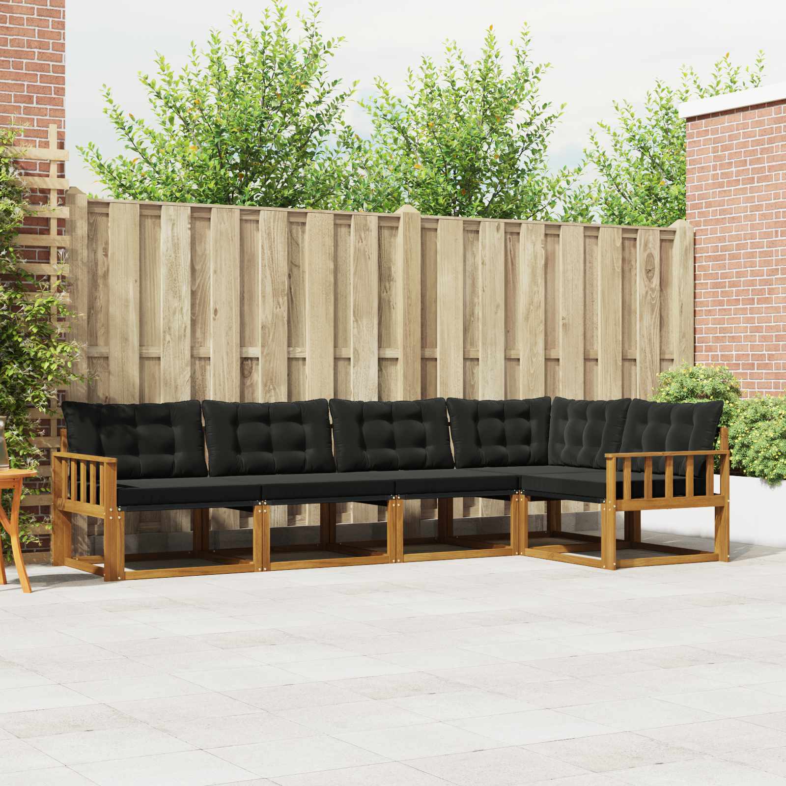 Buiten bankenset met kussen 5 pcs Natuurlijk en Zwart