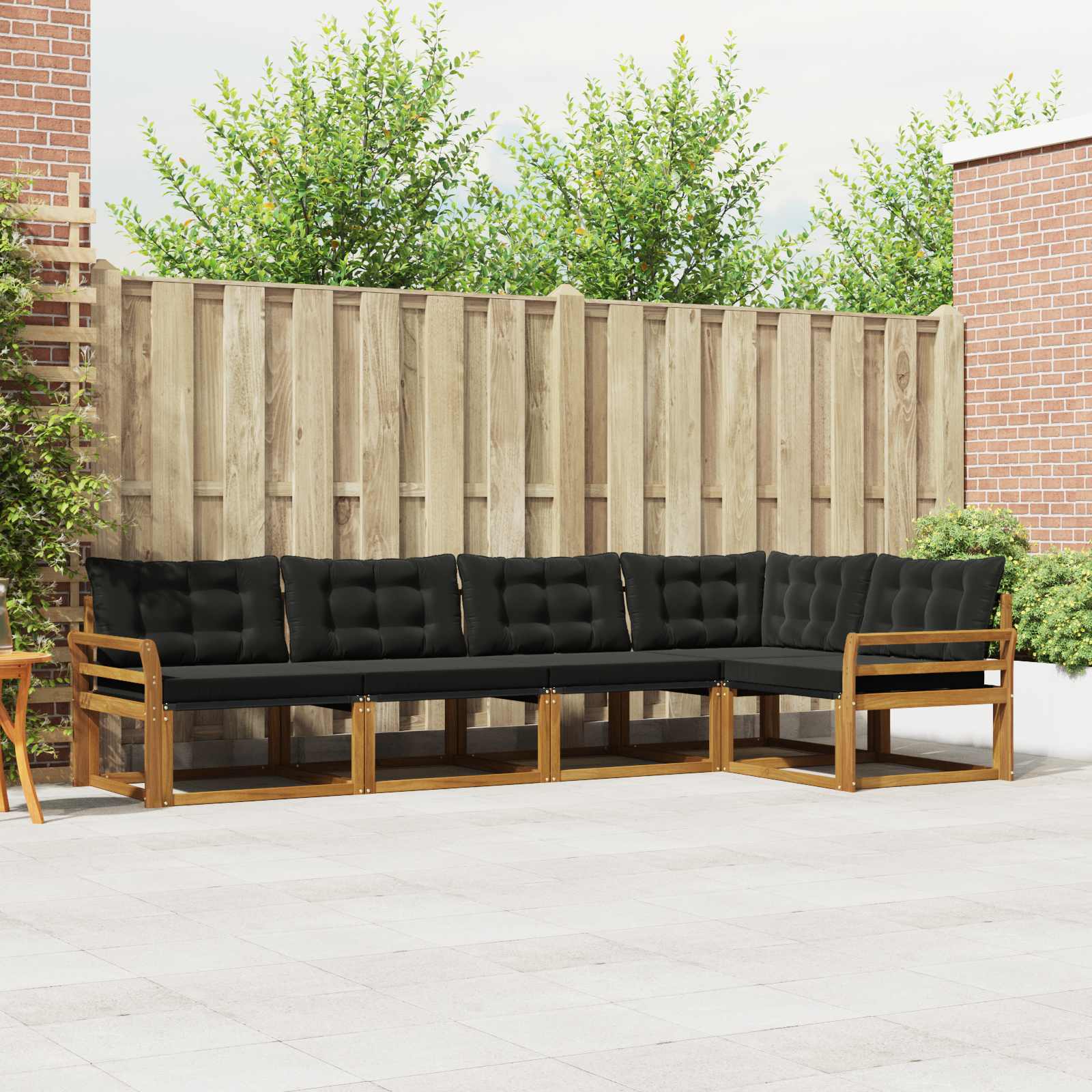 Buiten bankenset met kussen 5 pcs Natuurlijk en Zwart