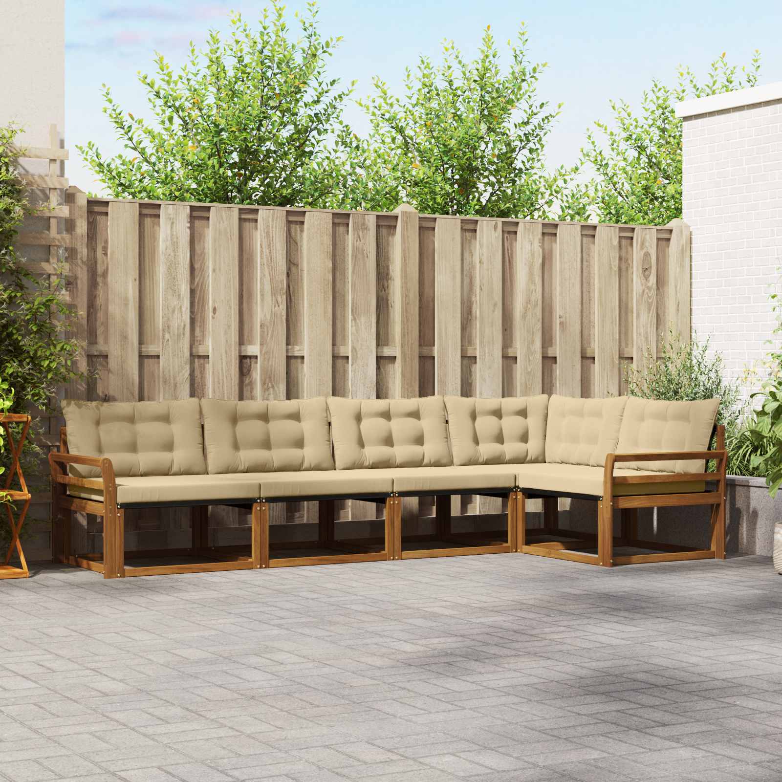 Buiten bankenset met kussen 5 pcs Natuurlijk en Beige – afbeelding 1