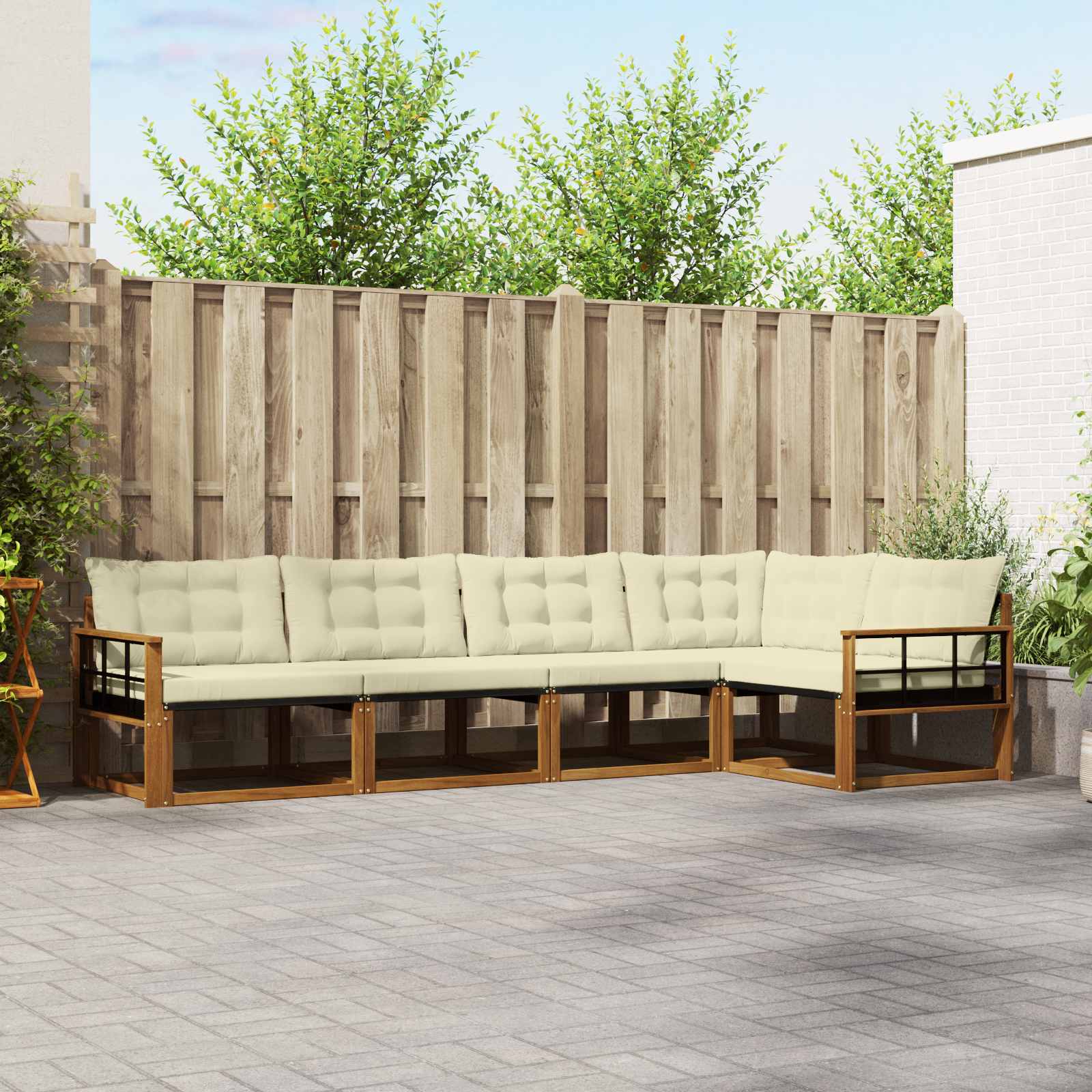 Buiten bankenset met kussen 5 pcs Natuurlijk en Crème