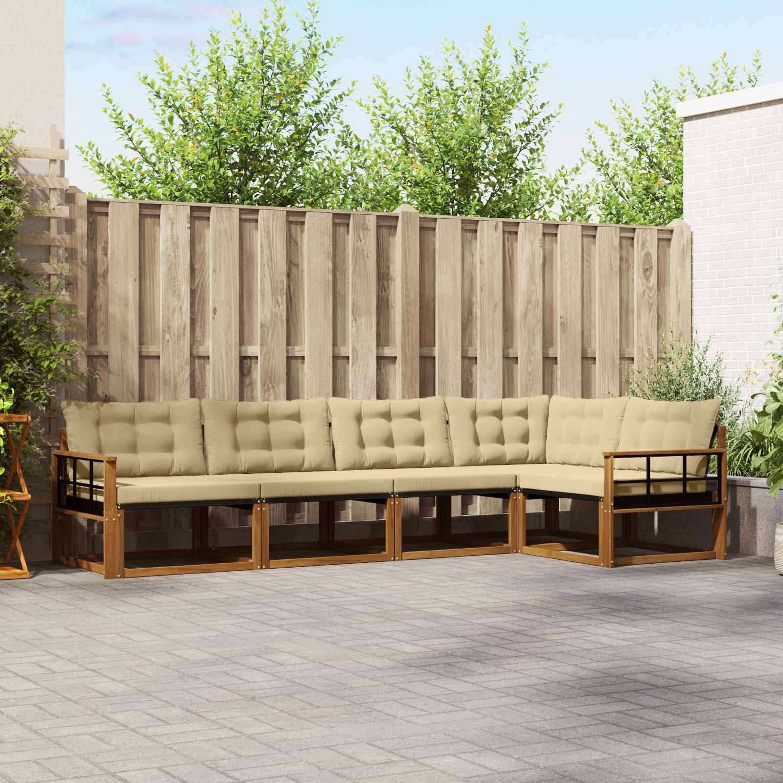 Buiten bankenset met kussen 5 pcs Natuurlijk en Beige – afbeelding 1