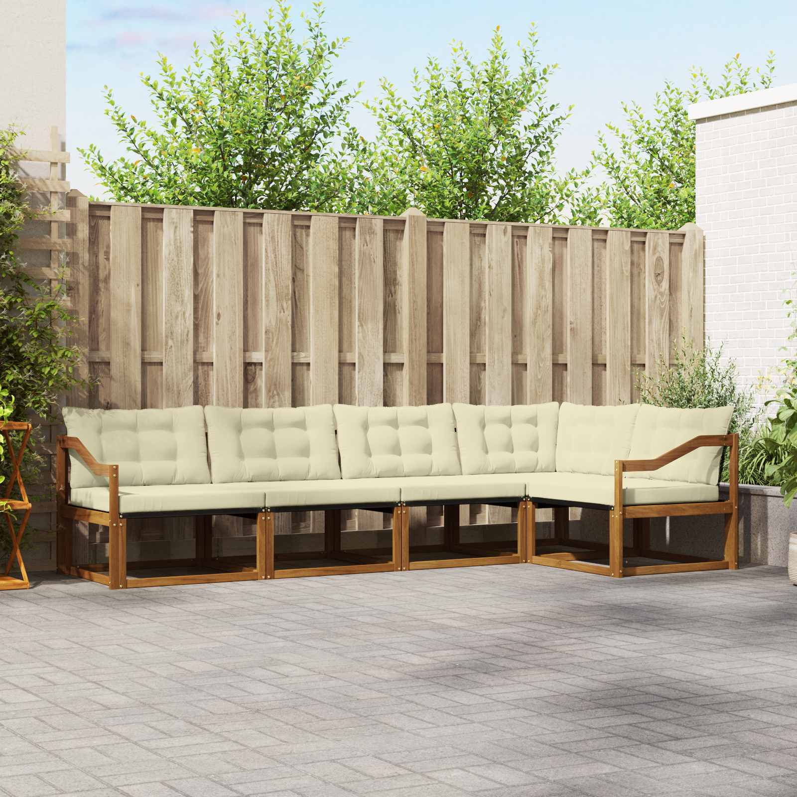 Buiten bankenset met kussen 5 pcs Natuurlijk en Crème