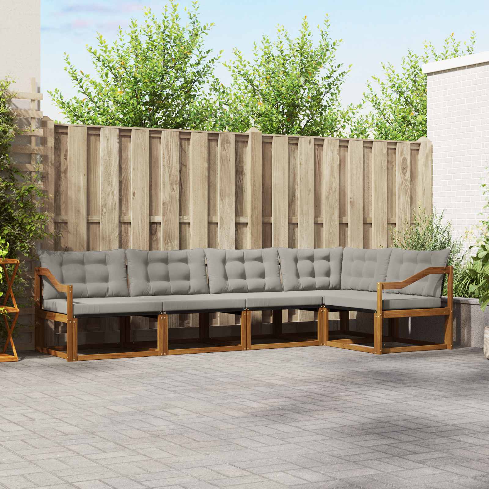 Buiten bankenset met kussen 5 pcs Natuurlijk en Lichtgrijs