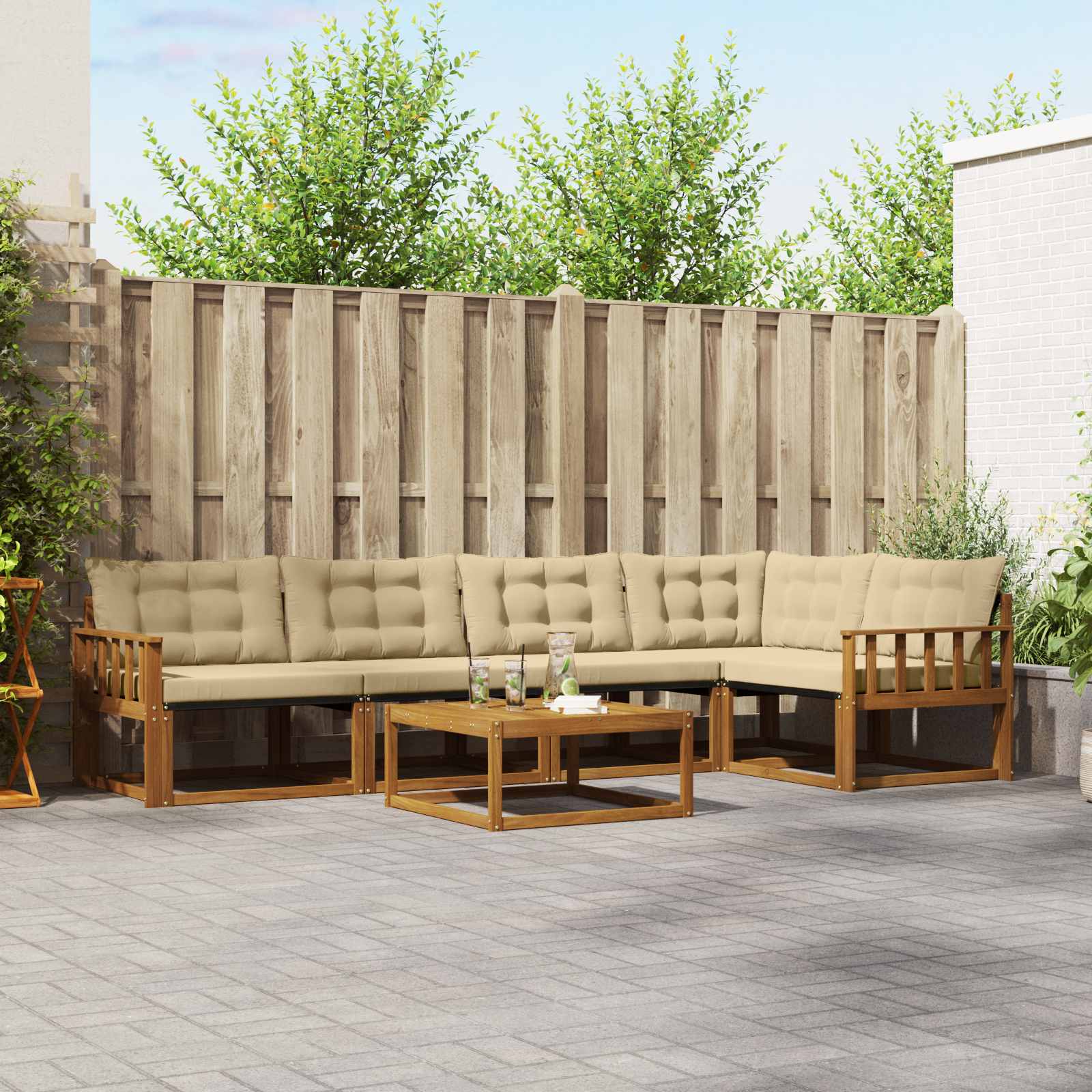 Buiten bankenset met kussen 6 pcs Natuurlijk en Beige – afbeelding 1