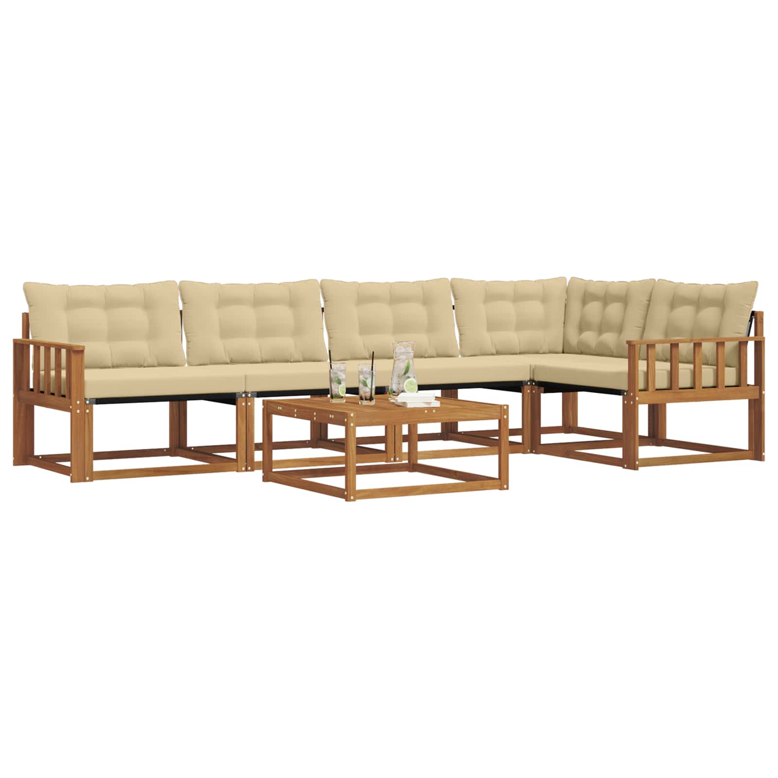 Buiten bankenset met kussen 6 pcs Natuurlijk en Beige – afbeelding 3