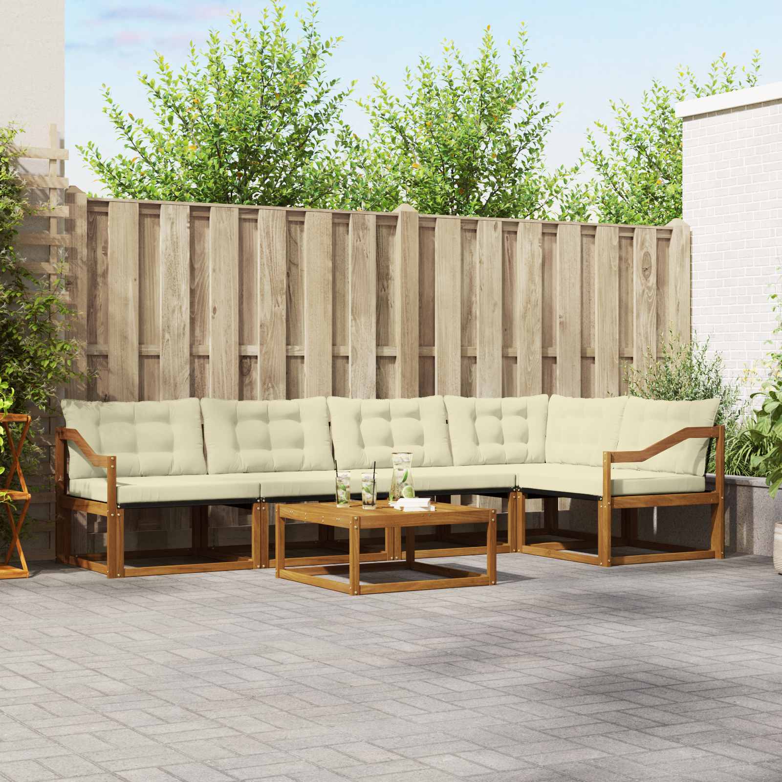 Buiten bankenset met kussen 6 pcs Natuurlijk en Crème – afbeelding 1