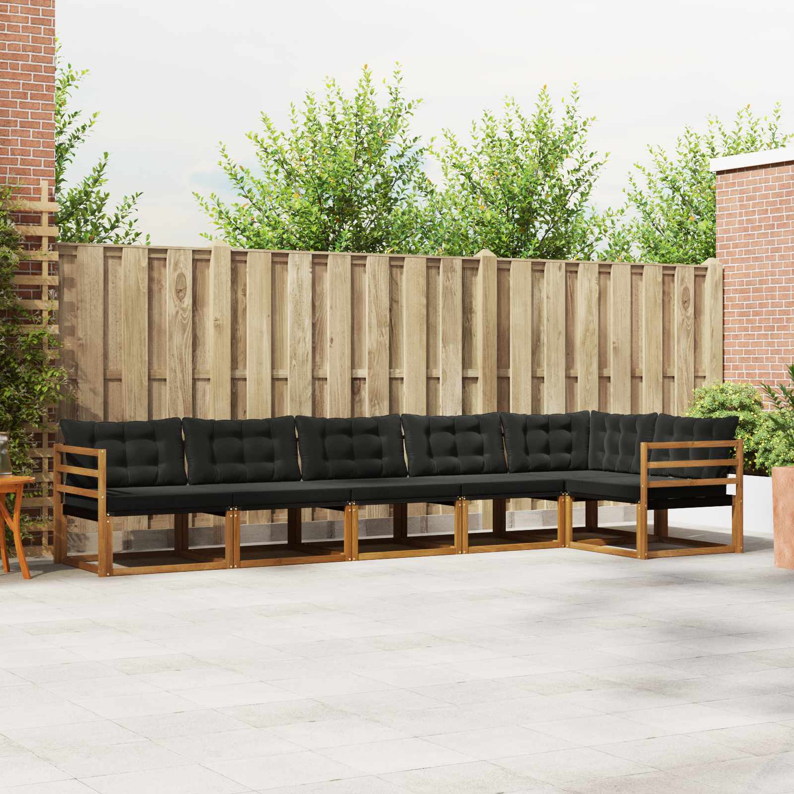 Buiten bankenset met kussen 6 pcs Natuurlijk en Zwart