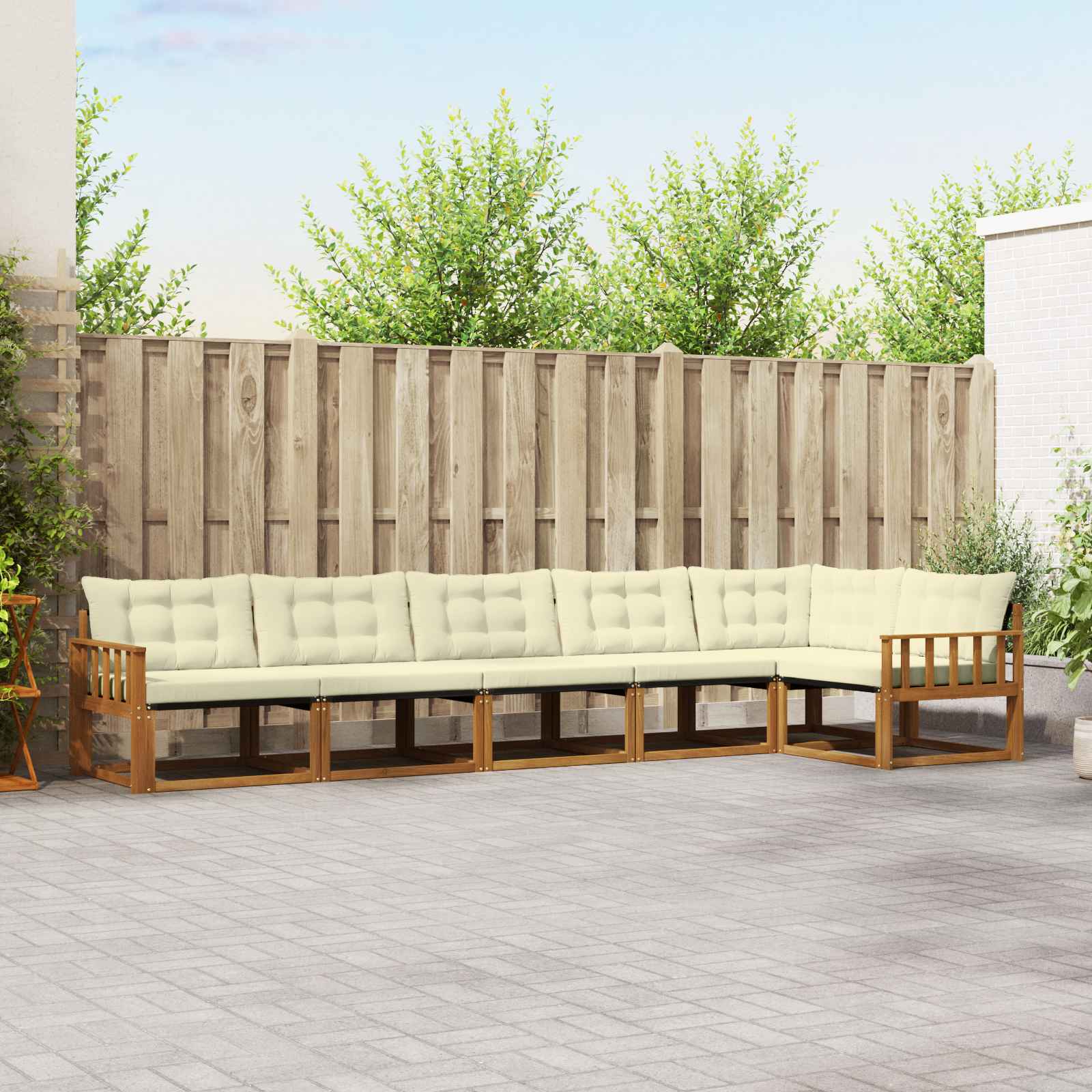 Buiten bankenset met kussen 6 pcs Natuurlijk en Crème